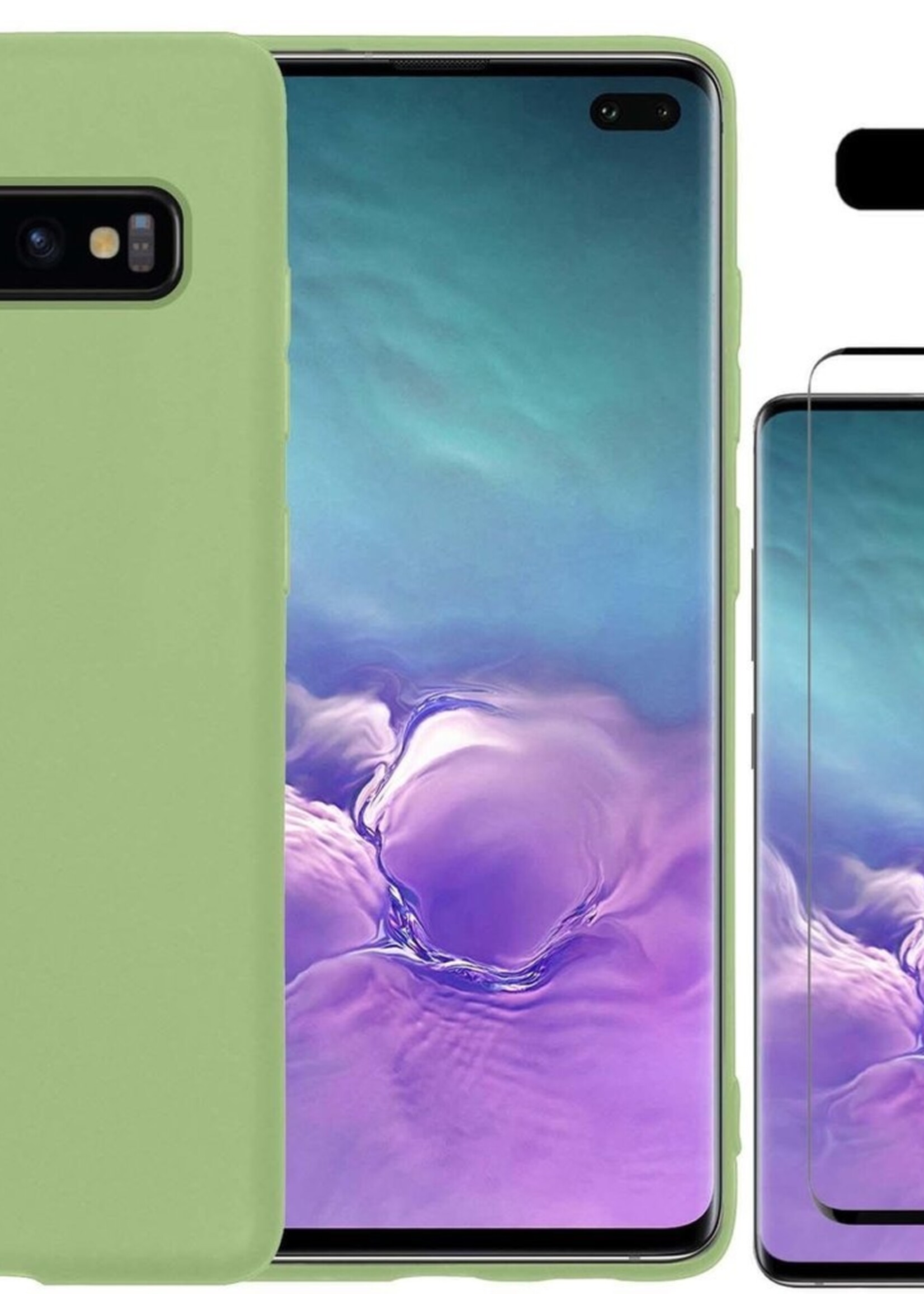 LUQ Hoesje Geschikt voor Samsung S10 Hoesje Siliconen Case Met Screenprotector - Hoes Geschikt voor Samsung Galaxy S10 Hoes Siliconen - Groen