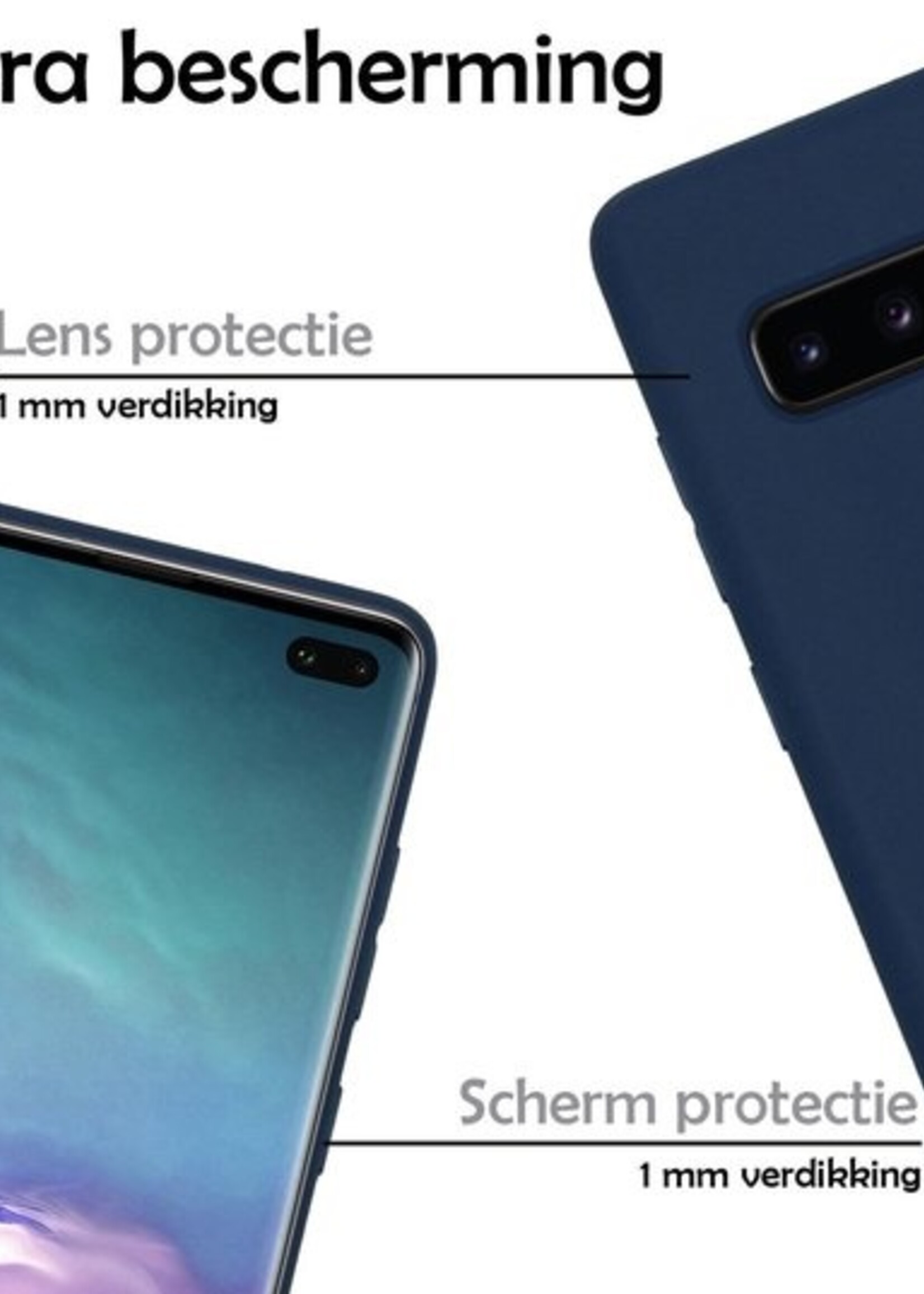 LUQ Hoesje Geschikt voor Samsung S10 Hoesje Siliconen Case Met Screenprotector - Hoes Geschikt voor Samsung Galaxy S10 Hoes Siliconen - Donkerblauw