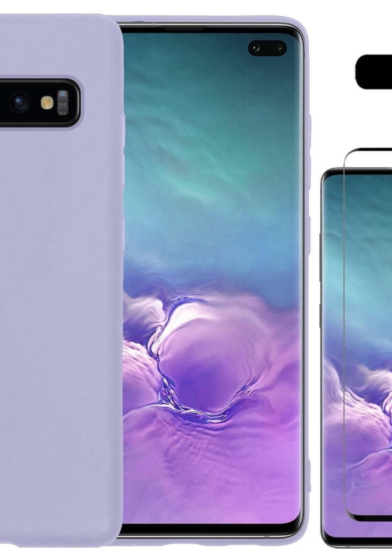 LUQ Hoesje Geschikt voor Samsung S10 Hoesje Siliconen Case Met Screenprotector - Hoes Geschikt voor Samsung Galaxy S10 Hoes Siliconen - Lila