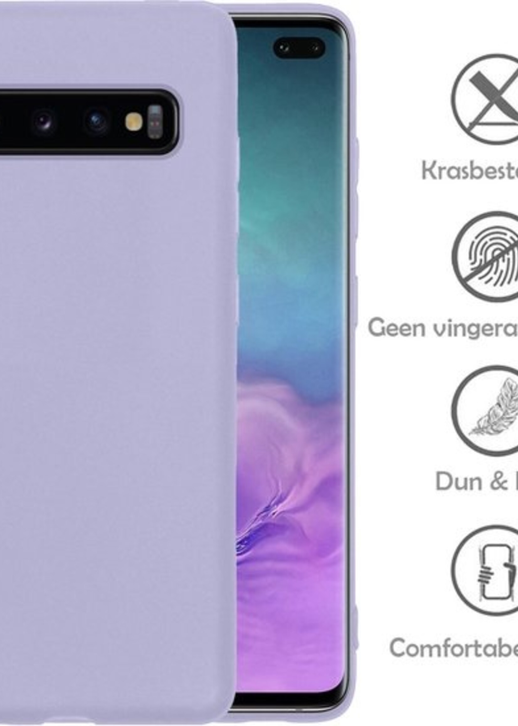 LUQ Hoesje Geschikt voor Samsung S10 Hoesje Siliconen Case Met Screenprotector - Hoes Geschikt voor Samsung Galaxy S10 Hoes Siliconen - Lila