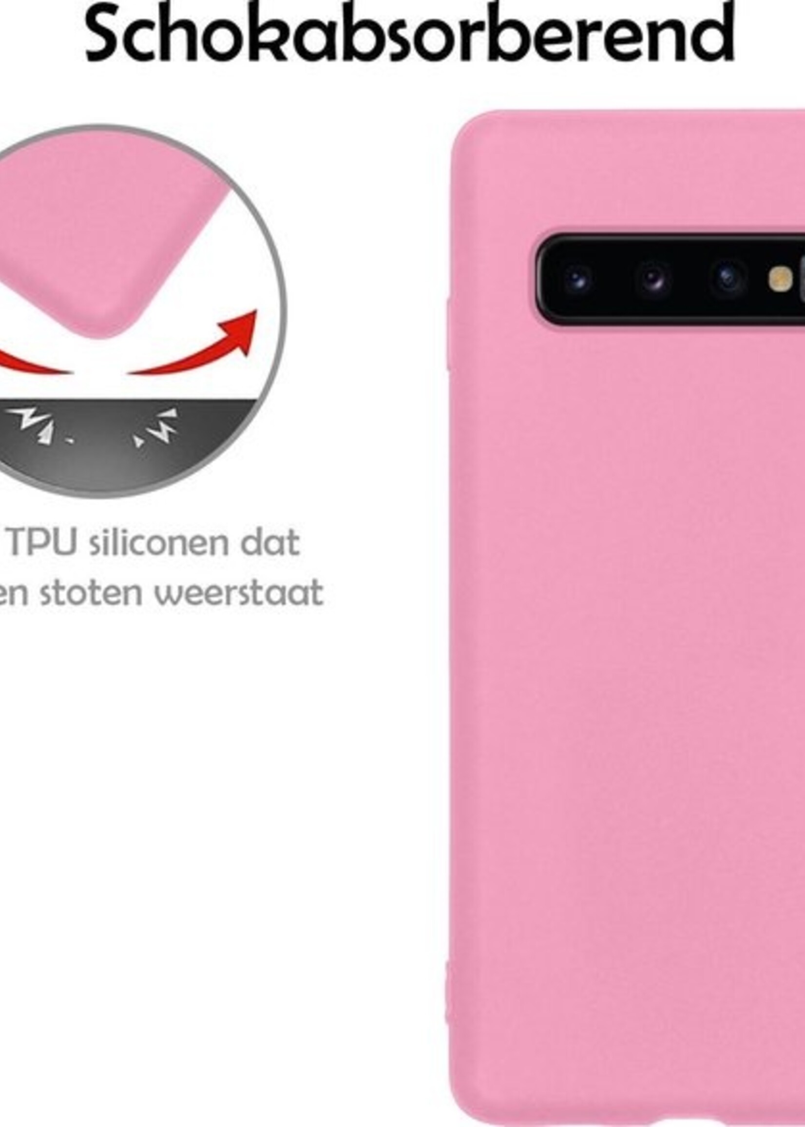 LUQ Hoesje Geschikt voor Samsung S10 Hoesje Siliconen Case Met Screenprotector - Hoes Geschikt voor Samsung Galaxy S10 Hoes Siliconen - Lichtroze