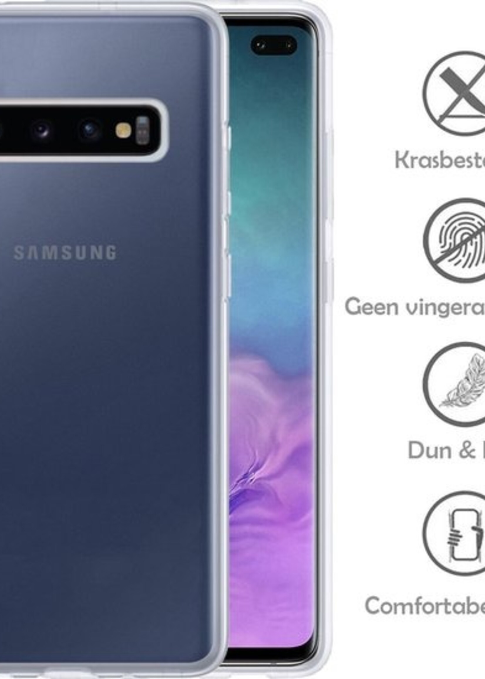 LUQ Hoesje Geschikt voor Samsung S10 Hoesje Siliconen Case Met 2x Screenprotector - Hoes Geschikt voor Samsung Galaxy S10 Hoes Siliconen - Transparant