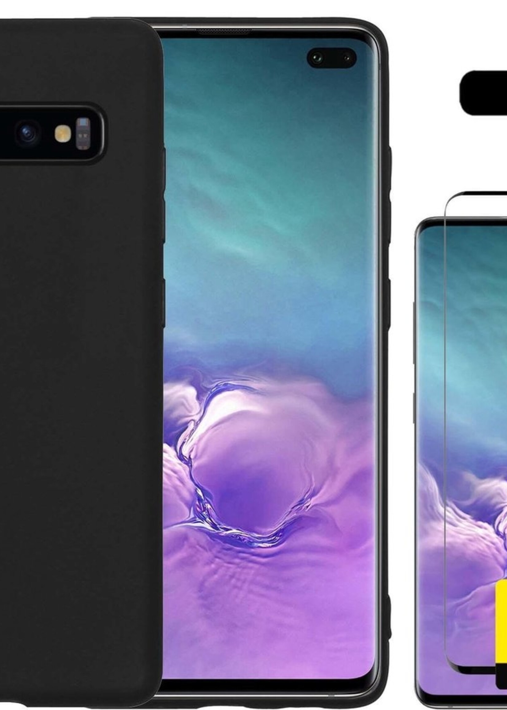 LUQ Hoesje Geschikt voor Samsung S10 Hoesje Siliconen Case Met 2x Screenprotector - Hoes Geschikt voor Samsung Galaxy S10 Hoes Siliconen - Zwart