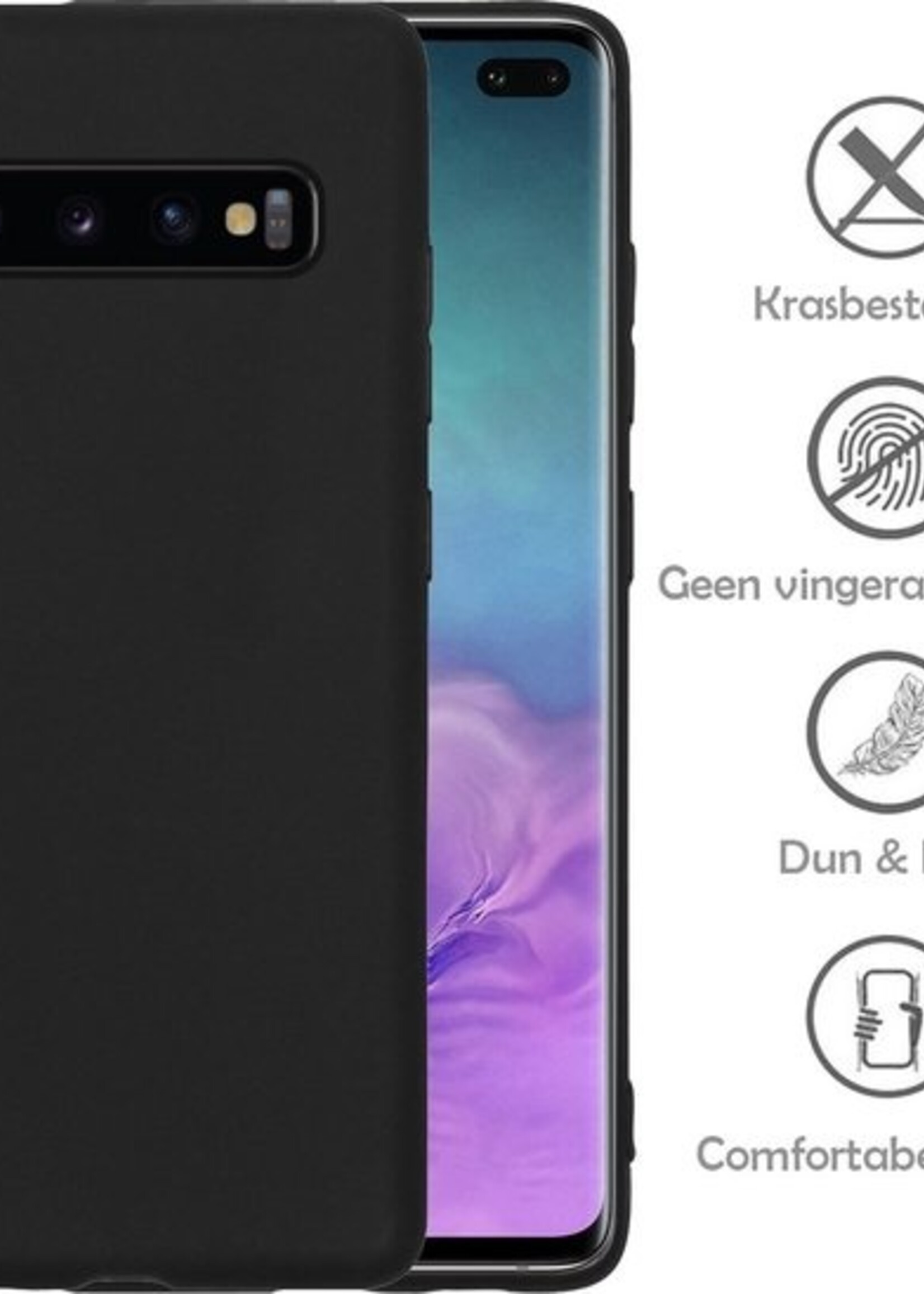 LUQ Hoesje Geschikt voor Samsung S10 Hoesje Siliconen Case Met 2x Screenprotector - Hoes Geschikt voor Samsung Galaxy S10 Hoes Siliconen - Zwart