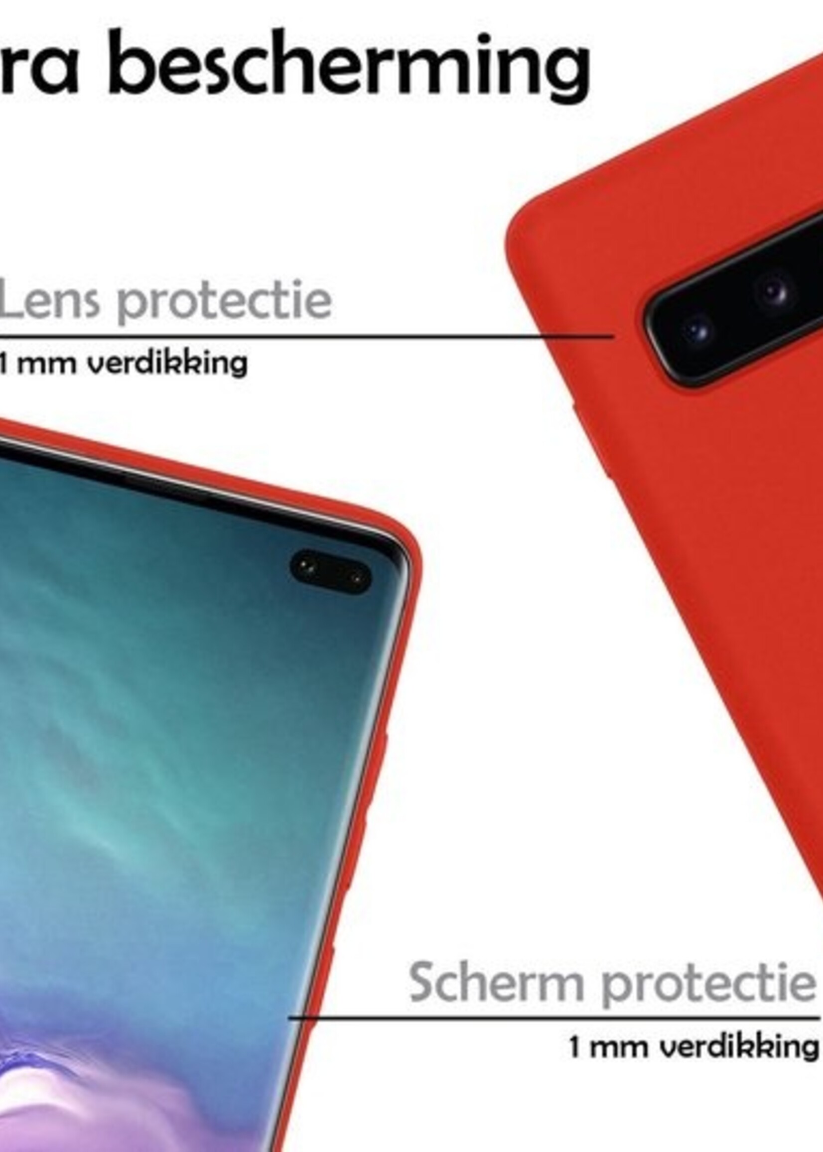 LUQ Hoesje Geschikt voor Samsung S10 Hoesje Siliconen Case Met 2x Screenprotector - Hoes Geschikt voor Samsung Galaxy S10 Hoes Siliconen - Rood