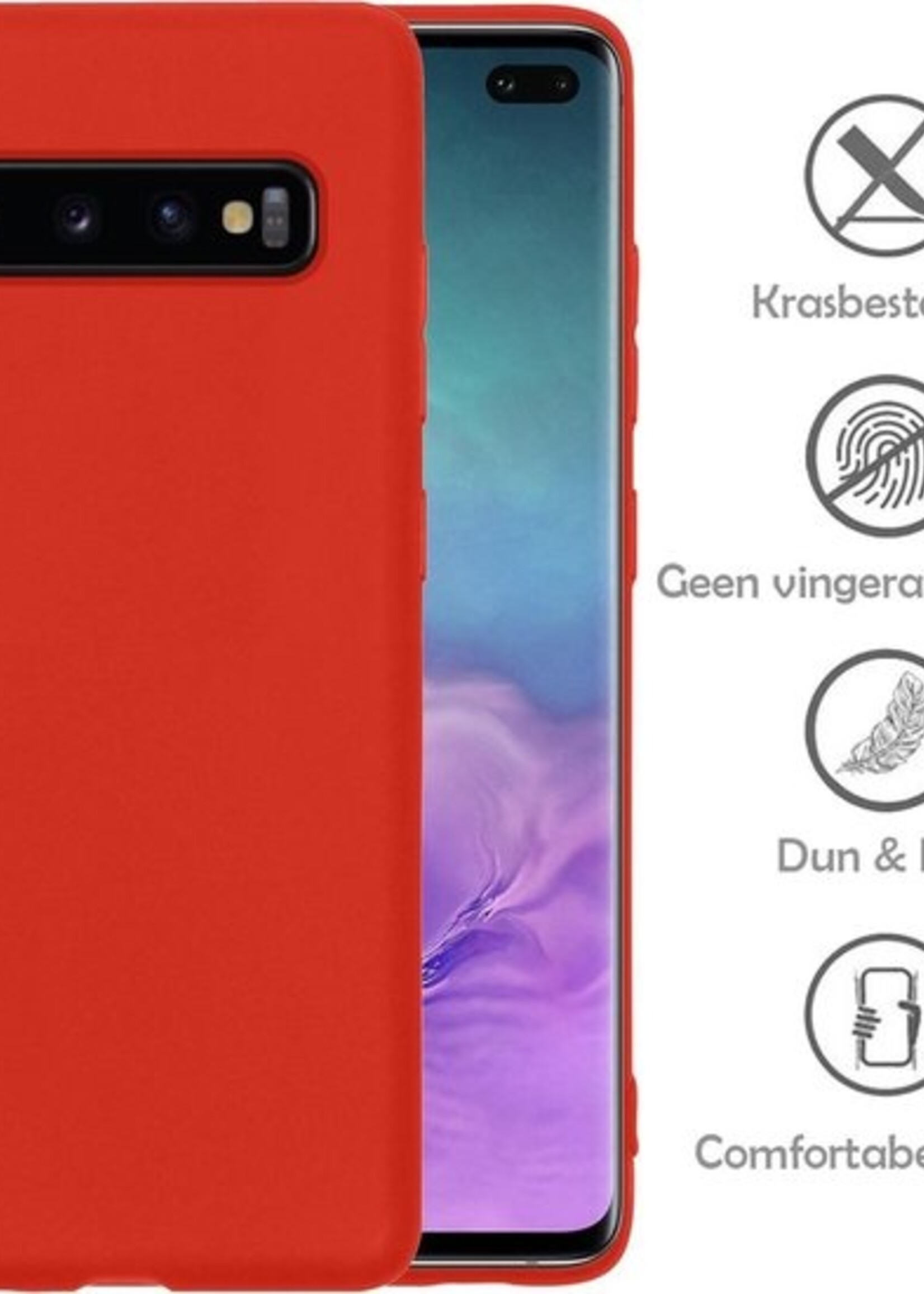 LUQ Hoesje Geschikt voor Samsung S10 Hoesje Siliconen Case Met 2x Screenprotector - Hoes Geschikt voor Samsung Galaxy S10 Hoes Siliconen - Rood