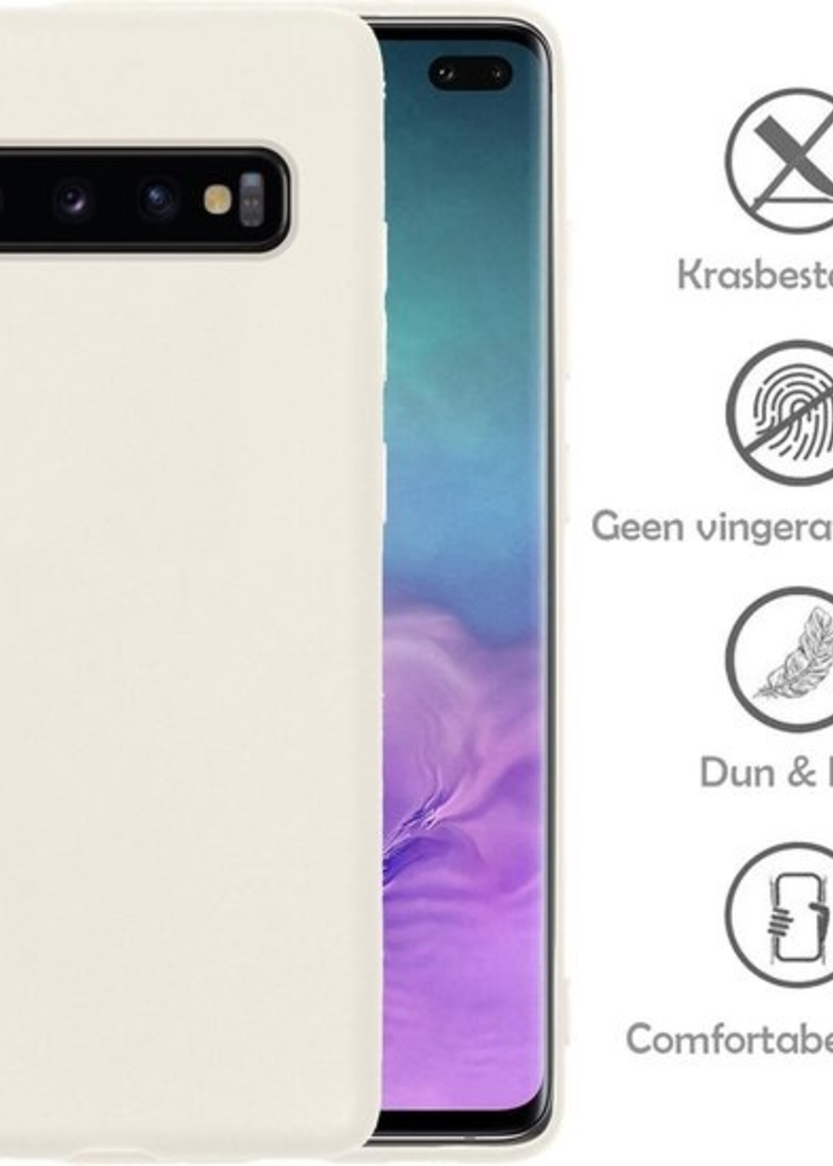 LUQ Hoesje Geschikt voor Samsung S10 Hoesje Siliconen Case Met 2x Screenprotector - Hoes Geschikt voor Samsung Galaxy S10 Hoes Siliconen - Wit