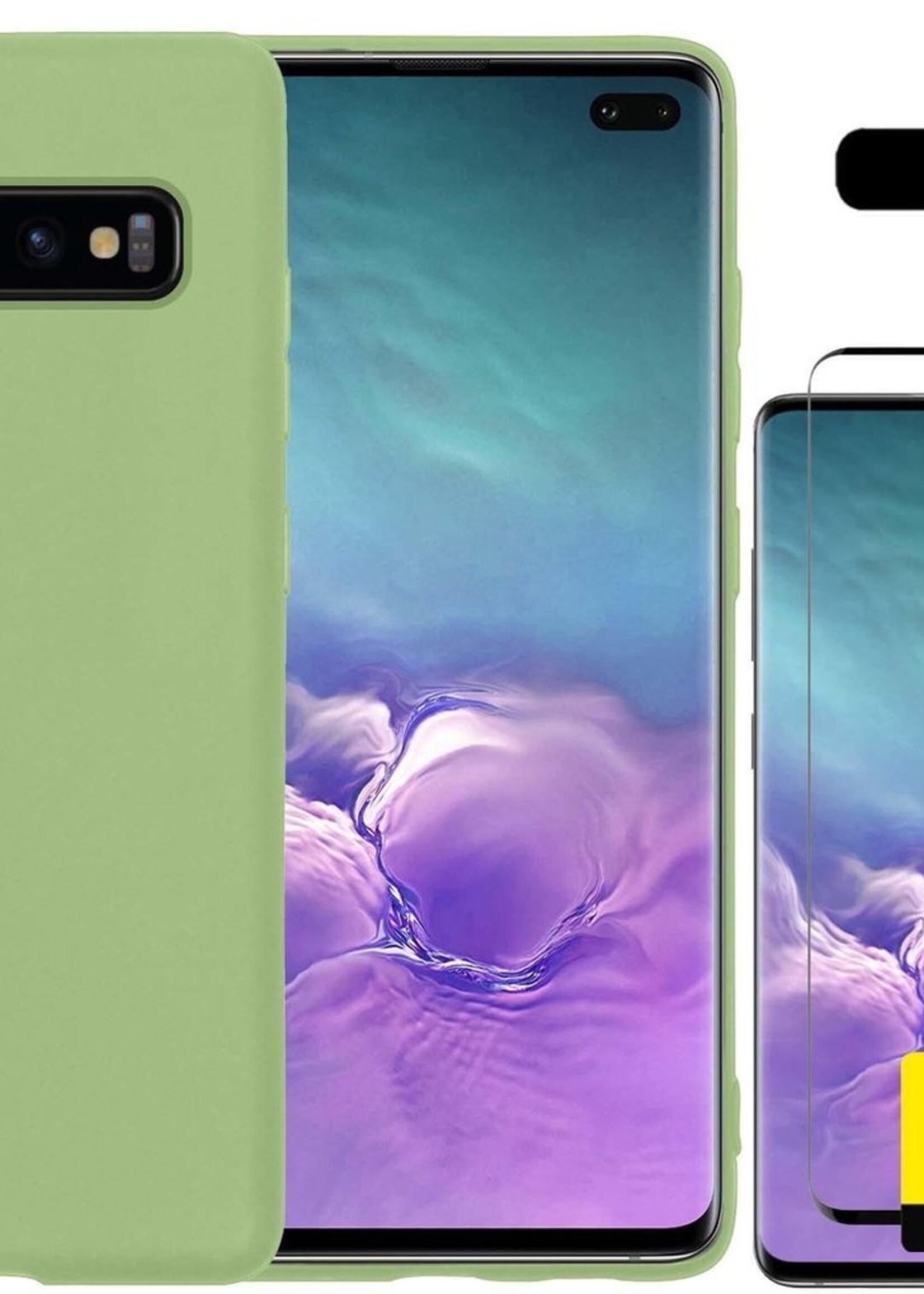 LUQ Hoesje Geschikt voor Samsung S10 Hoesje Siliconen Case Met 2x Screenprotector - Hoes Geschikt voor Samsung Galaxy S10 Hoes Siliconen - Groen