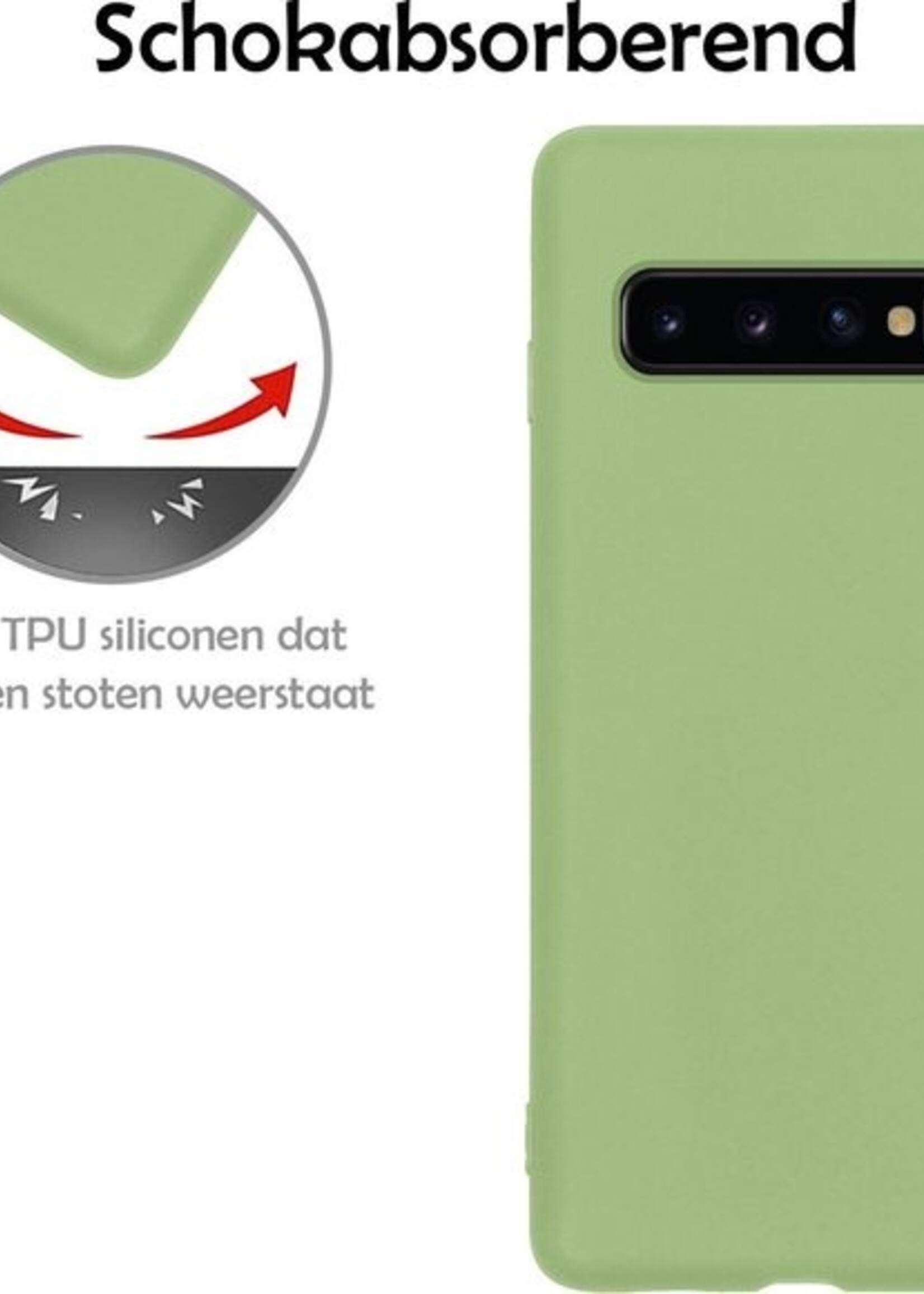 LUQ Hoesje Geschikt voor Samsung S10 Hoesje Siliconen Case Met 2x Screenprotector - Hoes Geschikt voor Samsung Galaxy S10 Hoes Siliconen - Groen