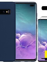 LUQ LUQ Samsung Galaxy S10 hoesje siliconen donkerblauw + 2x screenprotector