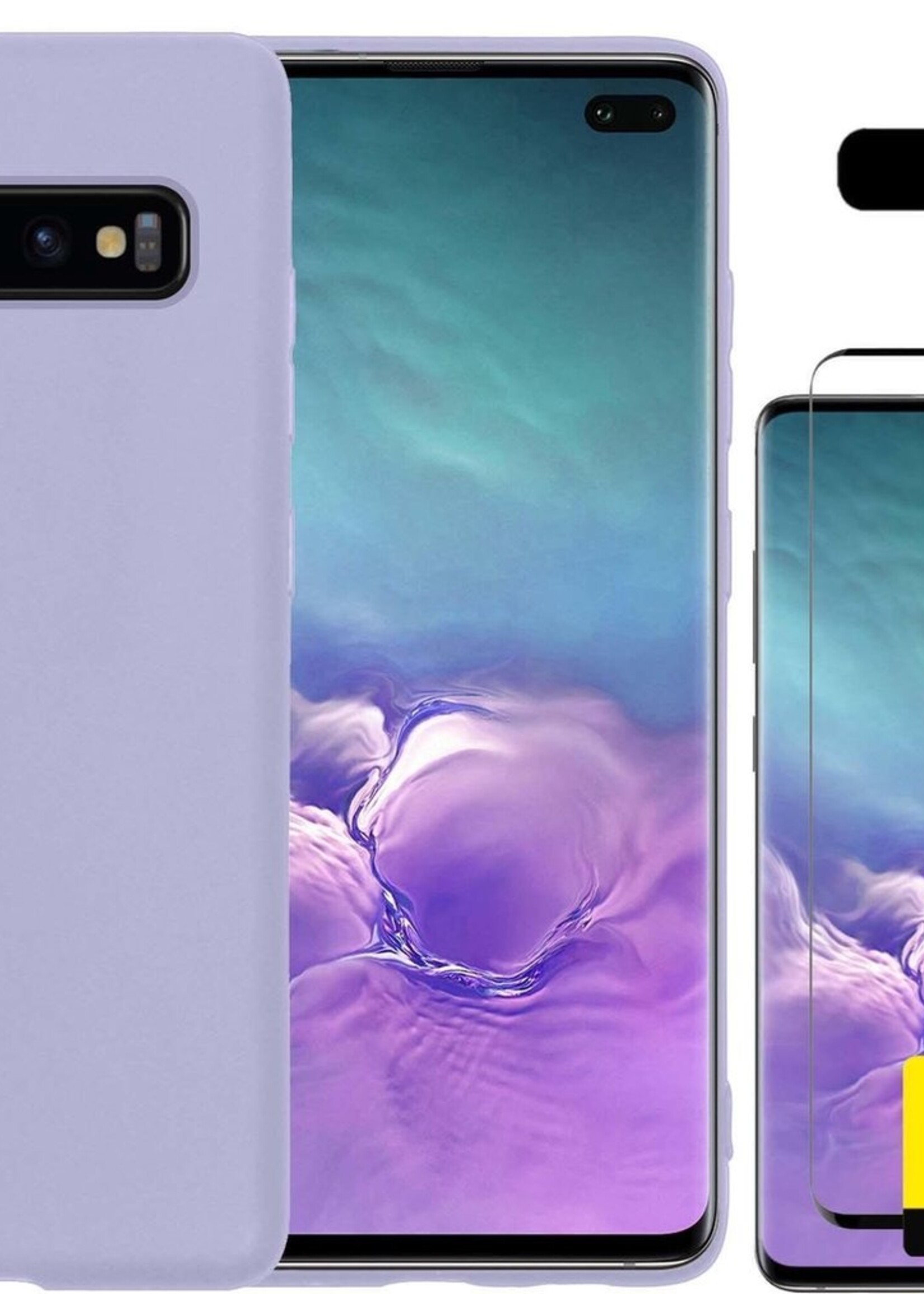 LUQ Hoesje Geschikt voor Samsung S10 Hoesje Siliconen Case Met 2x Screenprotector - Hoes Geschikt voor Samsung Galaxy S10 Hoes Siliconen - Lila
