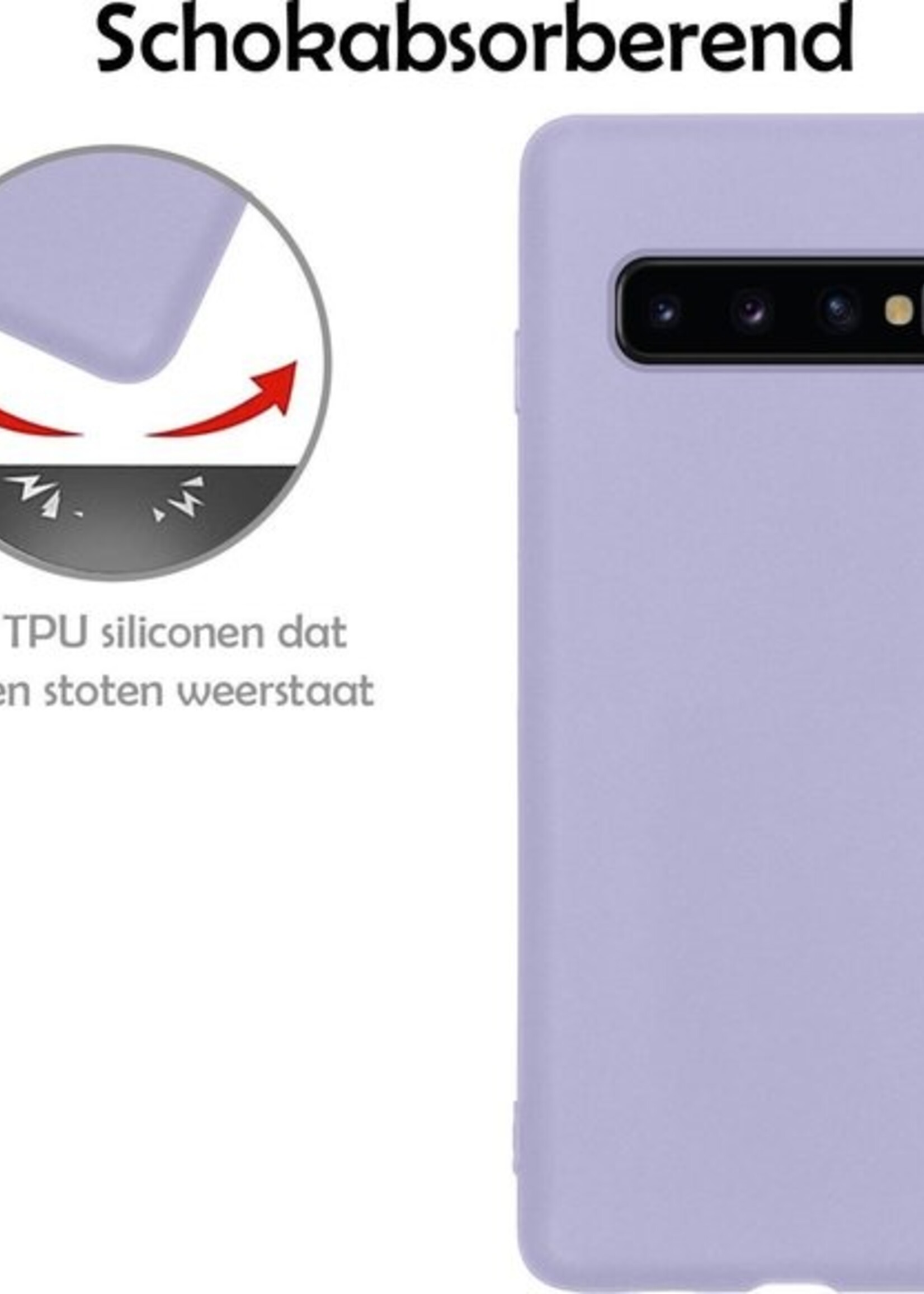 LUQ Hoesje Geschikt voor Samsung S10 Hoesje Siliconen Case Met 2x Screenprotector - Hoes Geschikt voor Samsung Galaxy S10 Hoes Siliconen - Lila