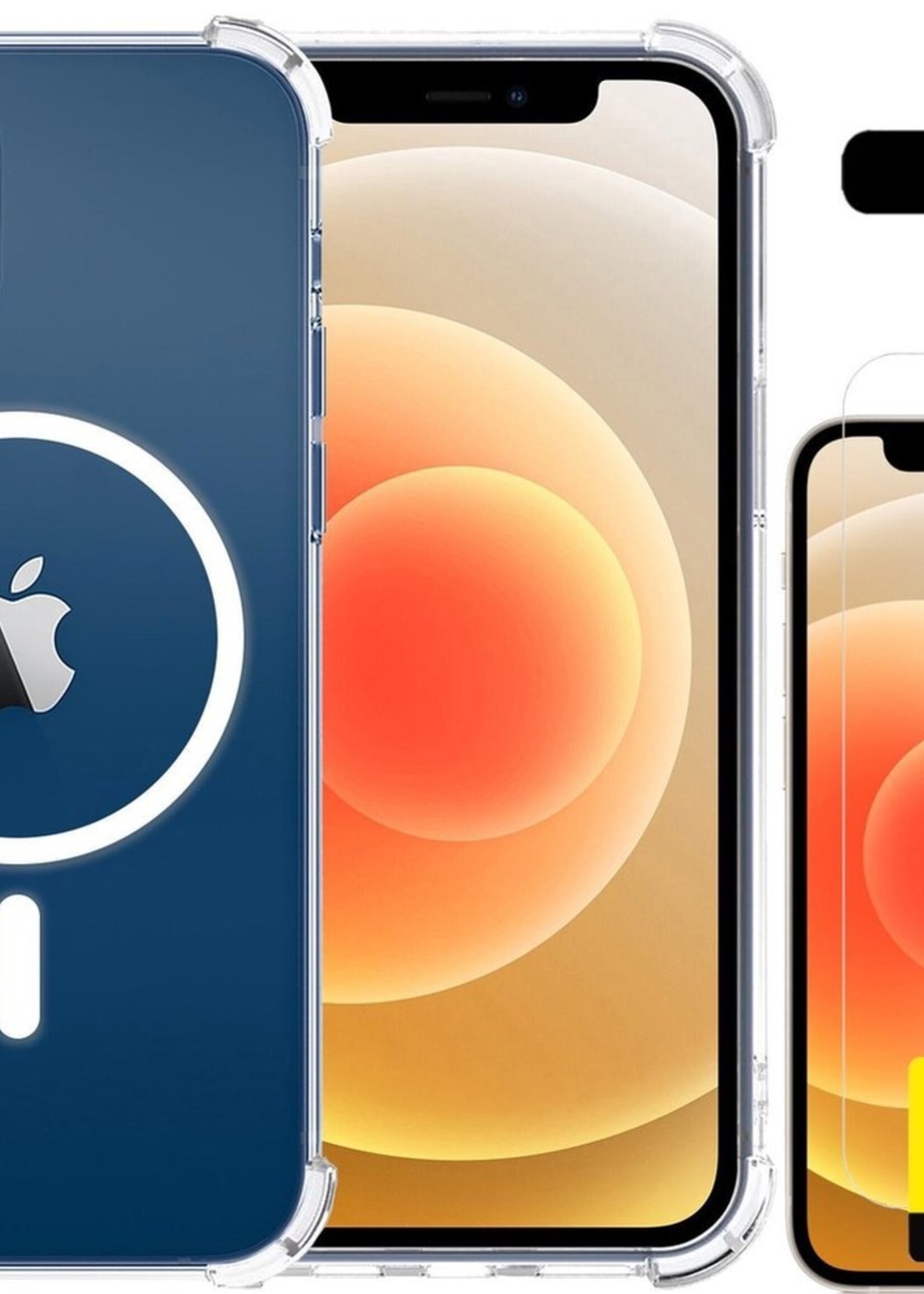 LUQ Hoesje Geschikt voor iPhone 12 Hoesje Geschikt voor Magsafe Siliconen Shock Proof Case Met 2x Screenprotector - Transparant