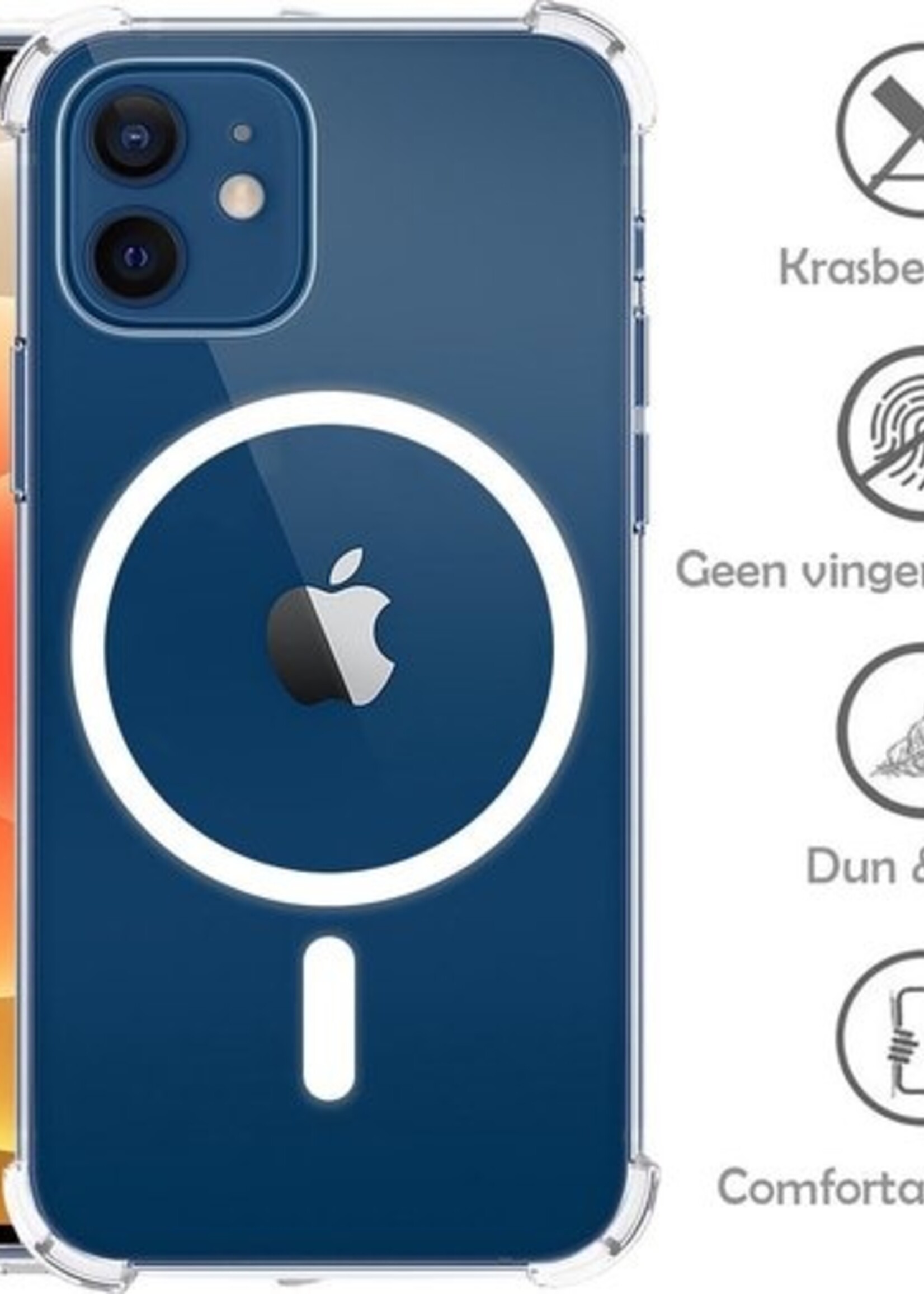 LUQ Hoesje Geschikt voor iPhone 12 Hoesje Geschikt voor Magsafe Siliconen Shock Proof Case Met 2x Screenprotector - Transparant