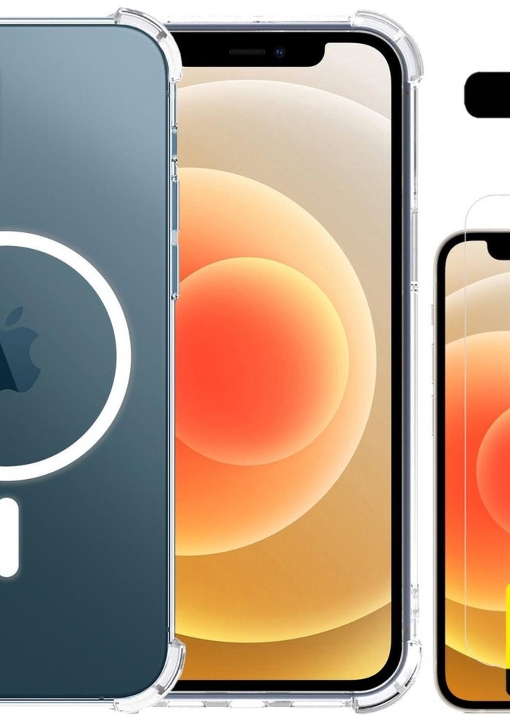 LUQ Hoesje Geschikt voor iPhone 12 Pro Hoesje Geschikt voor Magsafe Siliconen Shock Proof Case Met 2x Screenprotector - Transparant