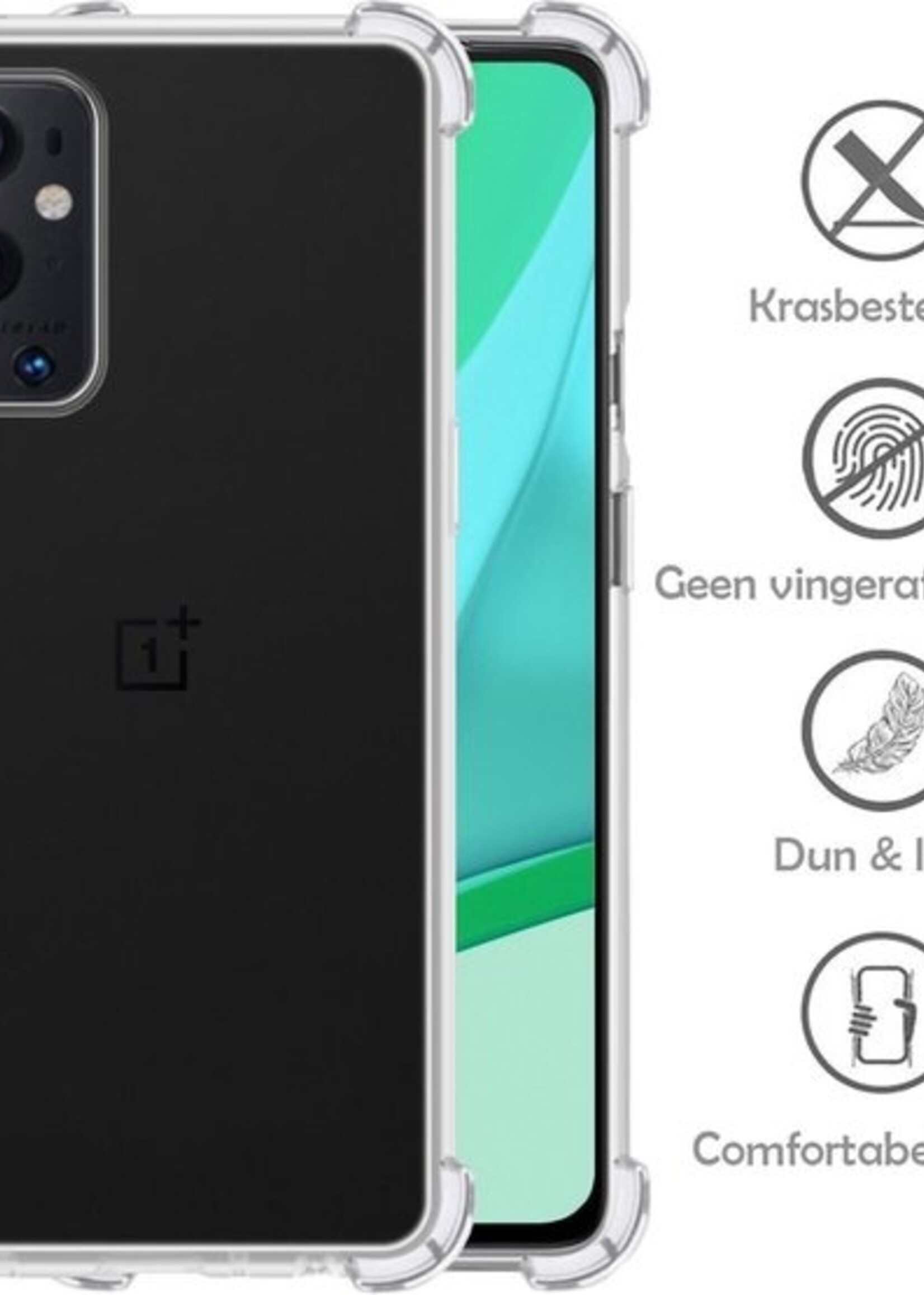 LUQ Hoesje Geschikt voor OnePlus 9 Pro Hoesje Shockproof Case Siliconen Met Screenprotector - Hoes Geschikt voor OnePlus 9 Pro Hoes Cover Siliconen - Transparant