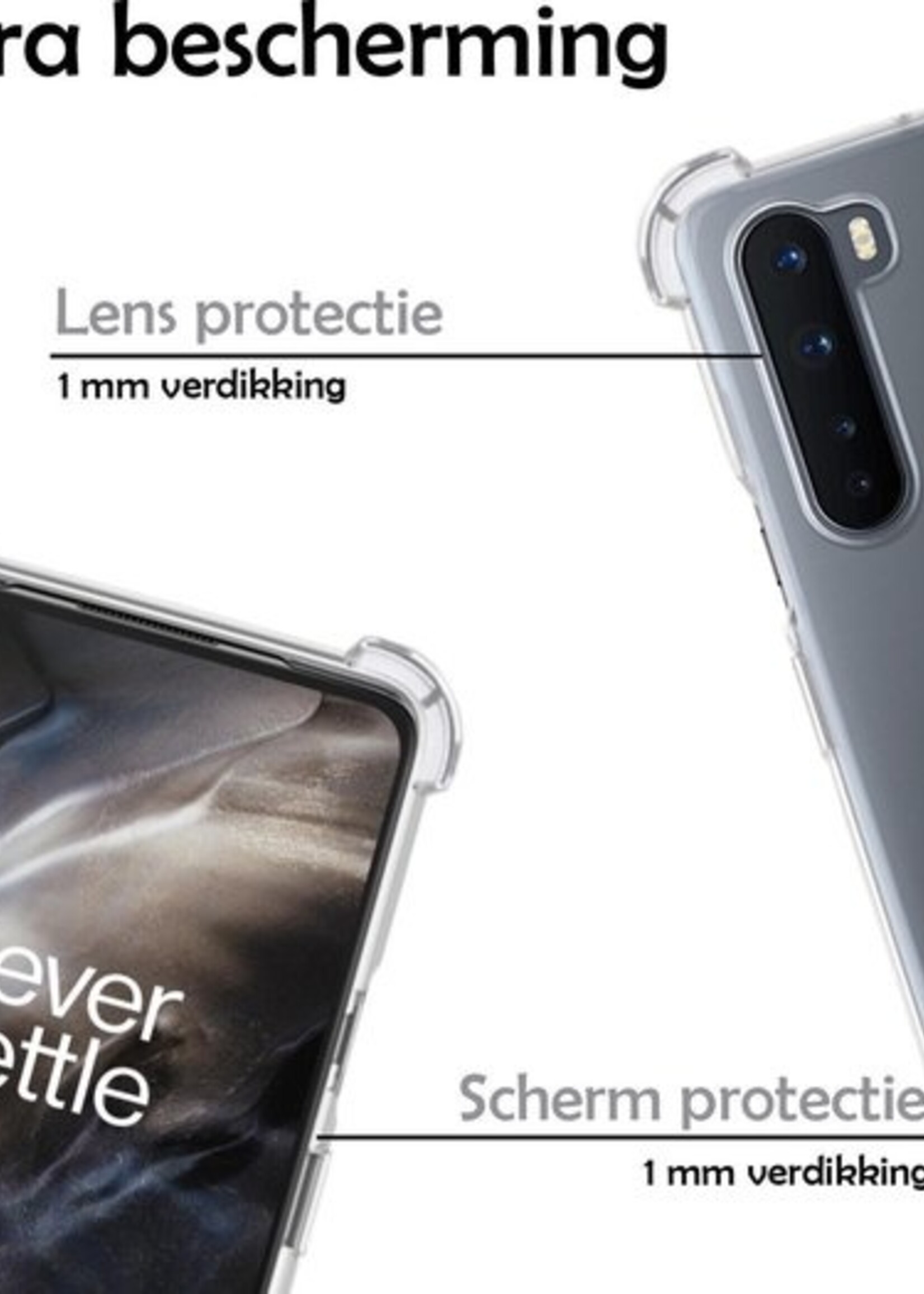 LUQ Hoesje Geschikt voor OnePlus Nord Hoesje Shockproof Case Siliconen Met 2x Screenprotector - Hoes Geschikt voor OnePlus Nord Hoes Cover Siliconen - Transparant