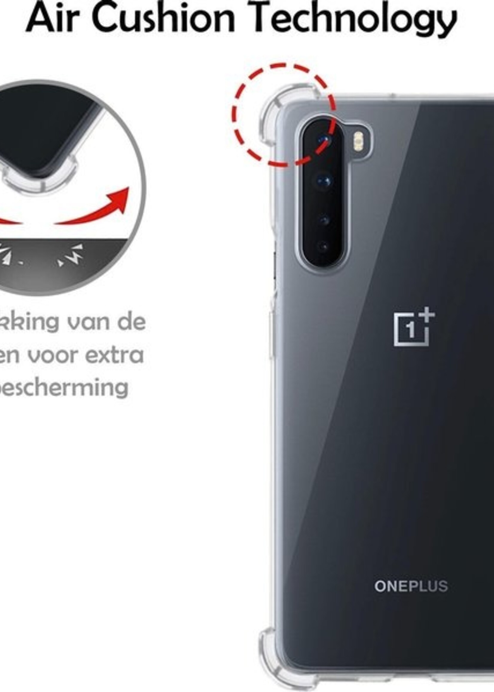 LUQ Hoesje Geschikt voor OnePlus Nord Hoesje Shockproof Case Siliconen Met 2x Screenprotector - Hoes Geschikt voor OnePlus Nord Hoes Cover Siliconen - Transparant