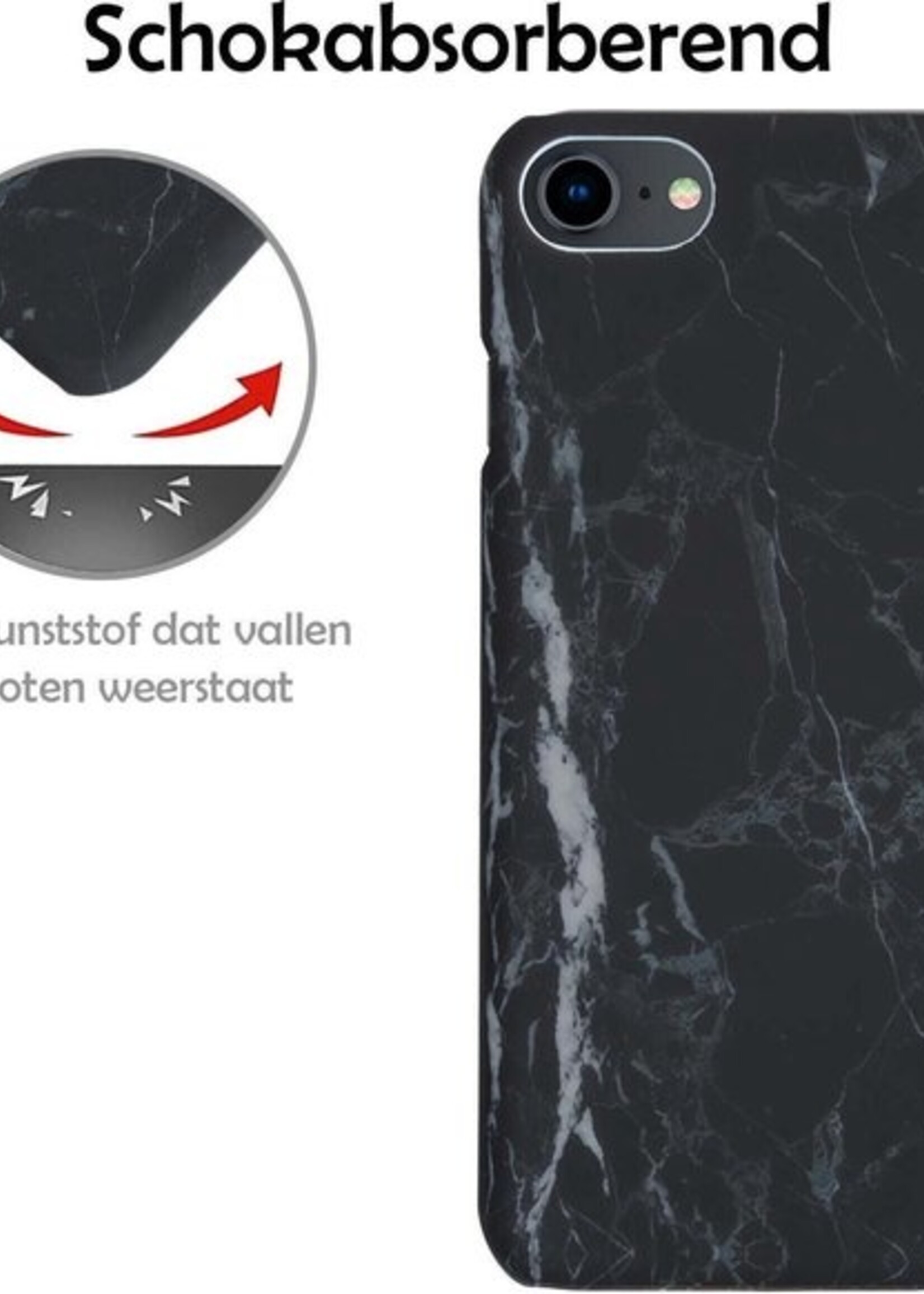 LUQ Hoesje Geschikt voor iPhone SE 2020 Hoesje Marmer Case Hard Cover - Hoes Geschikt voor iPhone SE (2020) Case Marmer Hoesje Backcover - Zwart