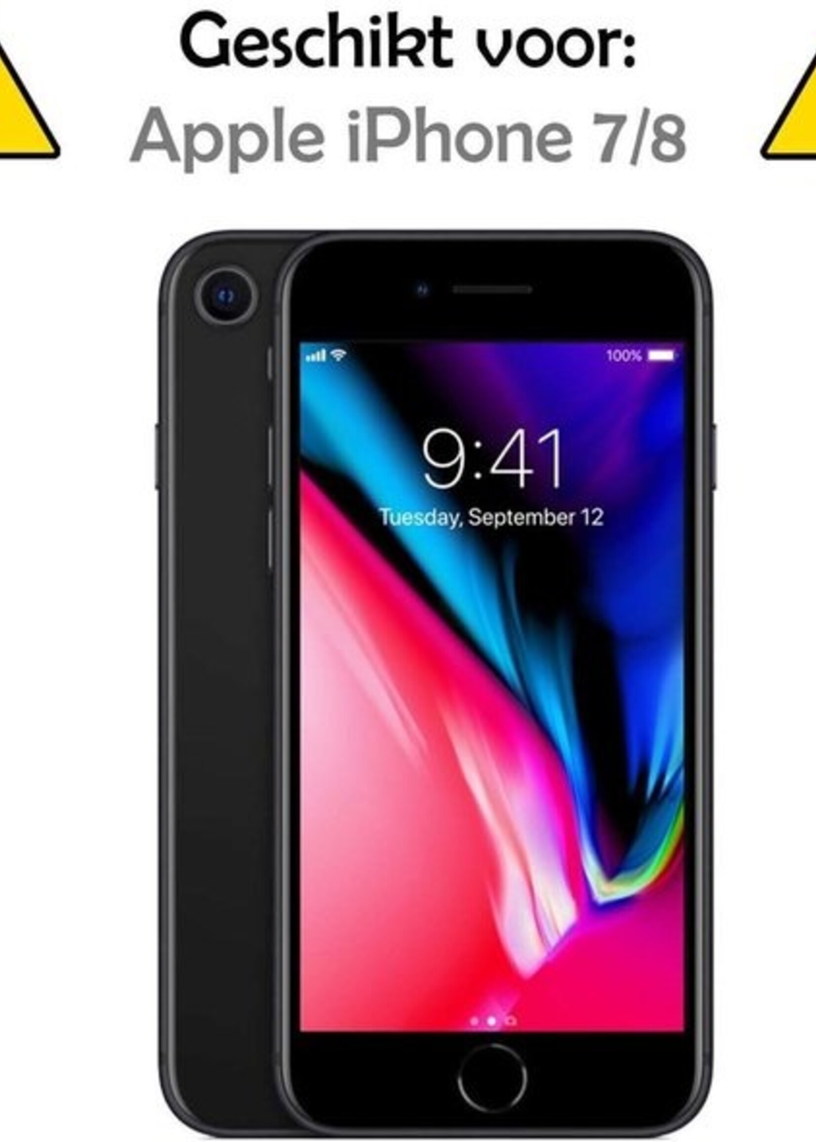 LUQ Hoesje Geschikt voor iPhone 7/8 Hoesje Marmer Case Hard Cover - Hoes Geschikt voor iPhone 7/8 Case Marmer Hoesje Backcover - Zwart - 2 Stuks