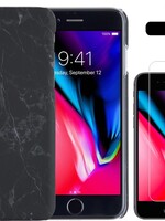 LUQ LUQ iPhone SE 2020 hoesje marmer met screenprotector - Zwart