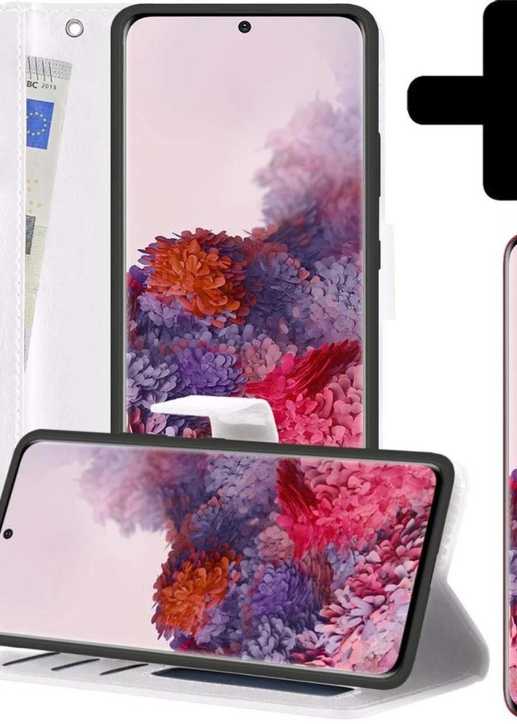 LUQ Hoesje Geschikt voor Samsung S20 Hoesje Book Case Hoes Wallet Cover Met Screenprotector - Hoes Geschikt voor Samsung Galaxy S20 Hoesje Bookcase Hoes - Wit