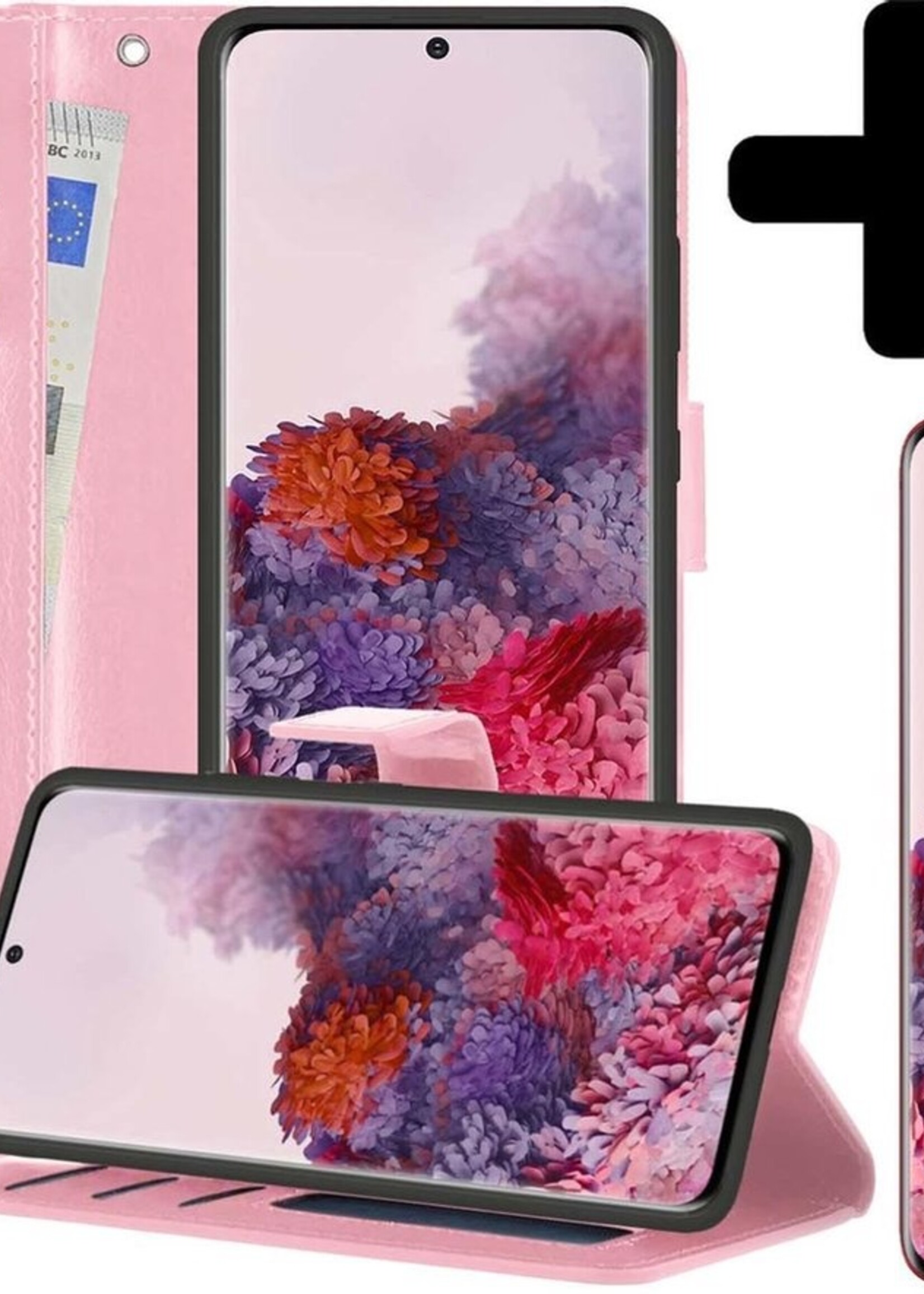 LUQ Hoesje Geschikt voor Samsung S20 Hoesje Book Case Hoes Wallet Cover Met Screenprotector - Hoes Geschikt voor Samsung Galaxy S20 Hoesje Bookcase Hoes - Lichtroze