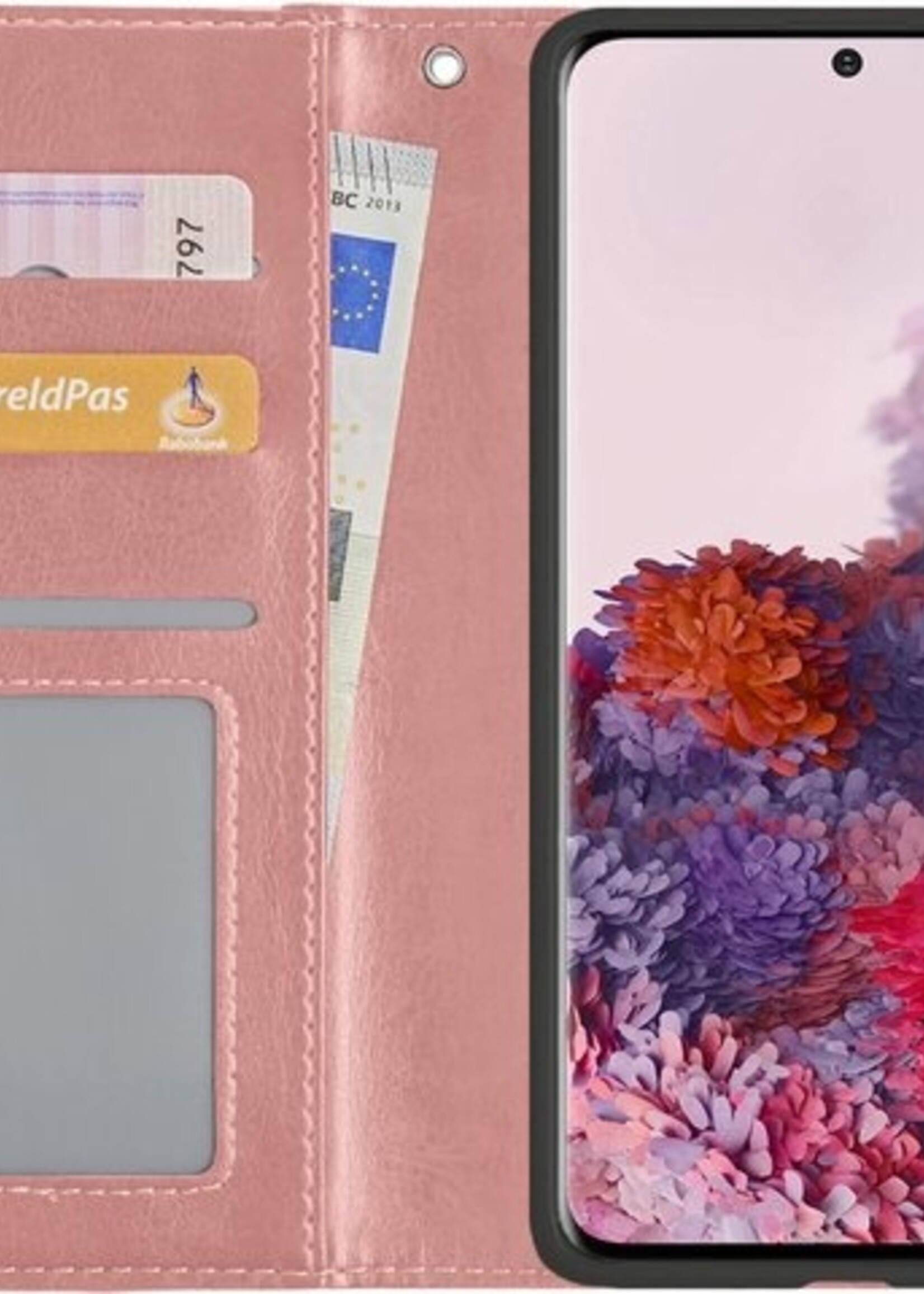 LUQ Hoesje Geschikt voor Samsung S20 Hoesje Book Case Hoes Wallet Cover Met Screenprotector - Hoes Geschikt voor Samsung Galaxy S20 Hoesje Bookcase Hoes - Rosé goud
