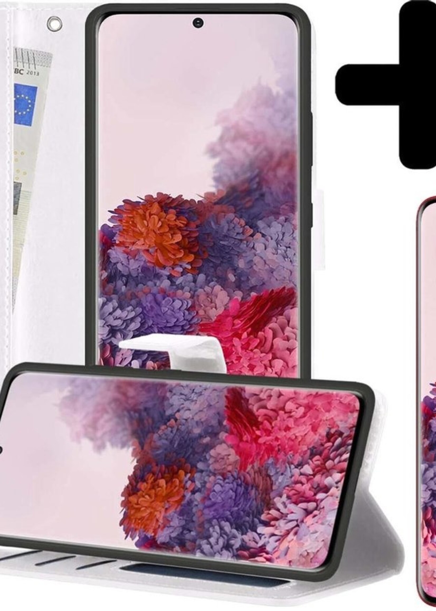 LUQ Hoesje Geschikt voor Samsung S20 Hoesje Book Case Hoes Wallet Cover Met 2x Screenprotector - Hoes Geschikt voor Samsung Galaxy S20 Hoesje Bookcase Hoes - Wit