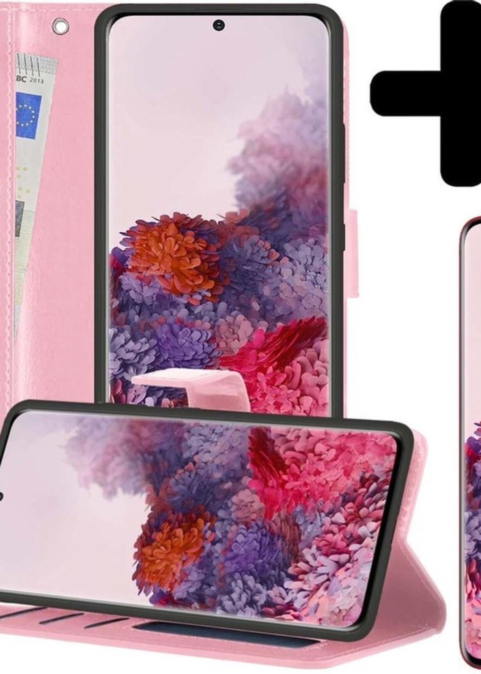 LUQ Hoesje Geschikt voor Samsung S20 Hoesje Book Case Hoes Wallet Cover Met 2x Screenprotector - Hoes Geschikt voor Samsung Galaxy S20 Hoesje Bookcase Hoes - Lichtroze