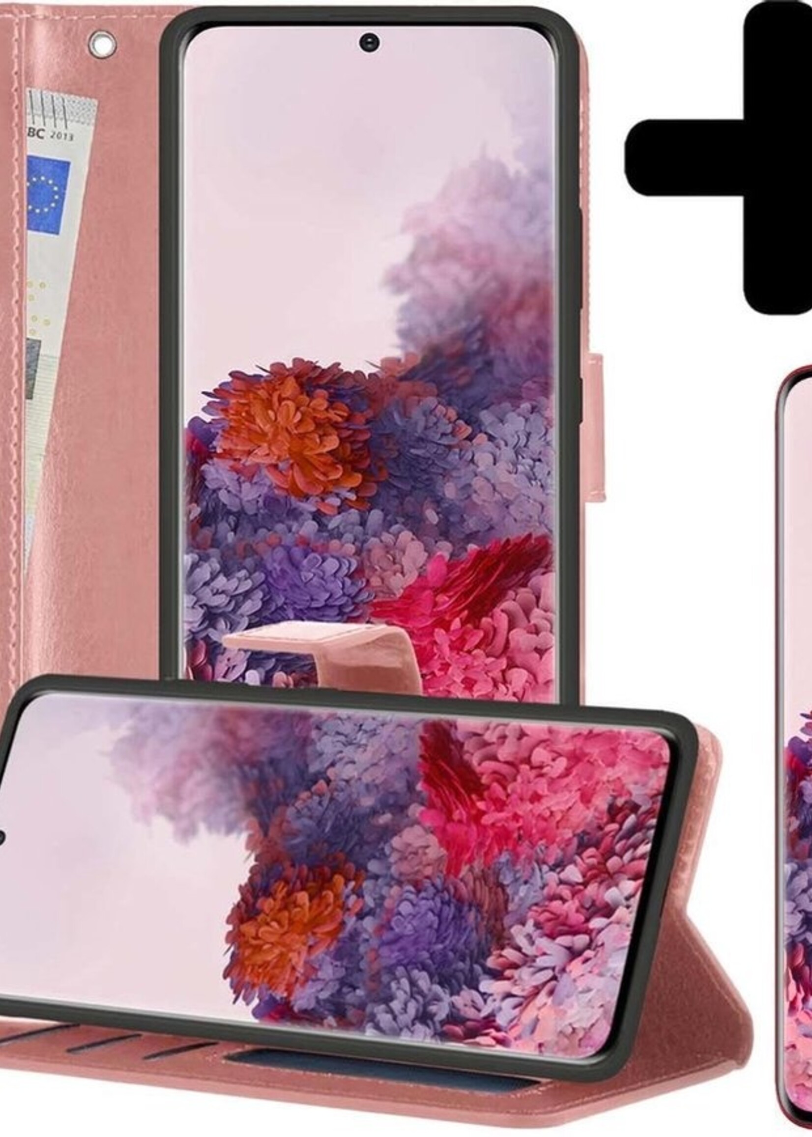 LUQ Hoesje Geschikt voor Samsung S20 Hoesje Book Case Hoes Wallet Cover Met 2x Screenprotector - Hoes Geschikt voor Samsung Galaxy S20 Hoesje Bookcase Hoes - Rosé goud