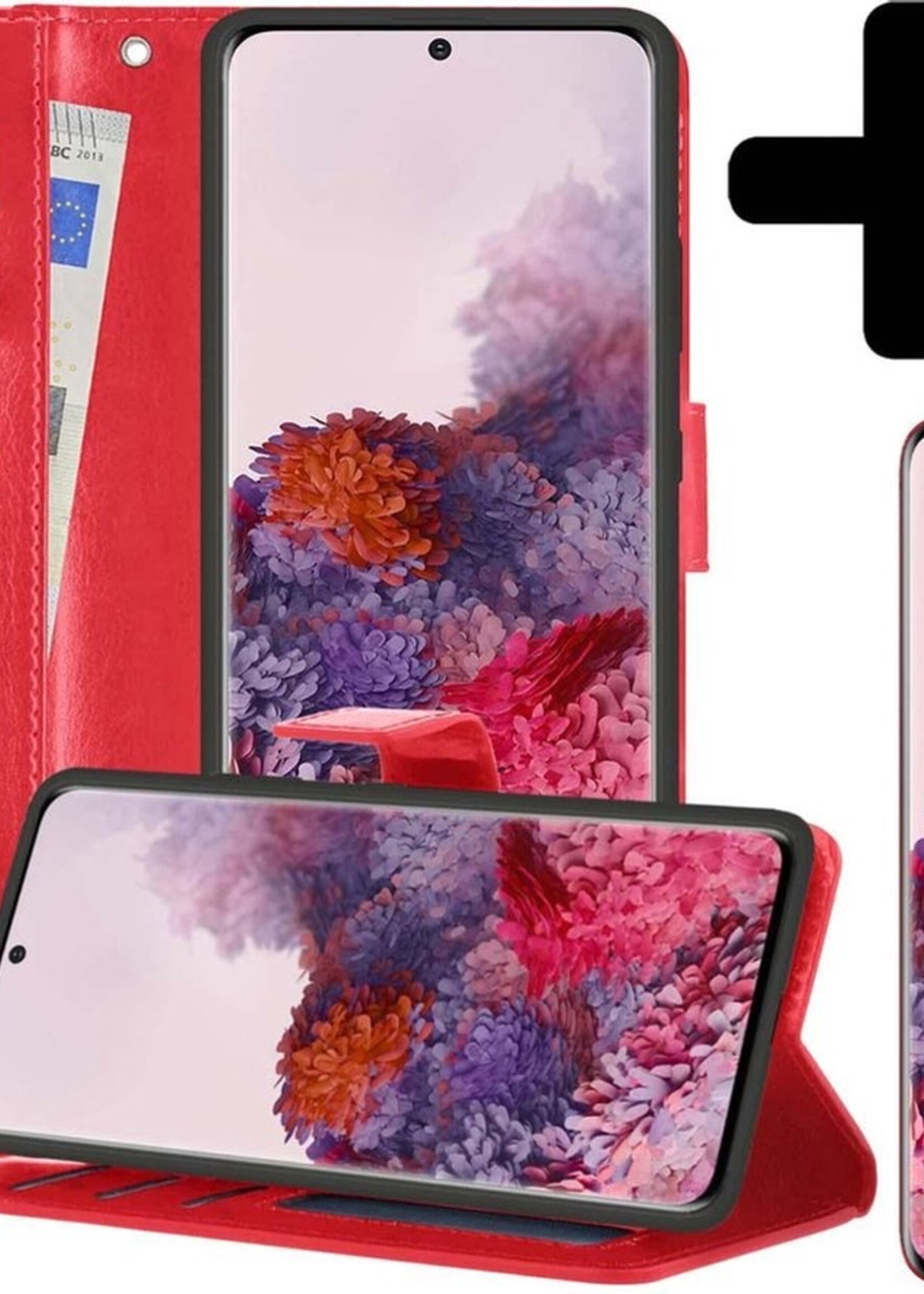 LUQ Hoesje Geschikt voor Samsung S20 Plus Hoesje Book Case Hoes Wallet Cover Met Screenprotector - Hoes Geschikt voor Samsung Galaxy S20 Plus Hoesje Bookcase Hoes - Rood