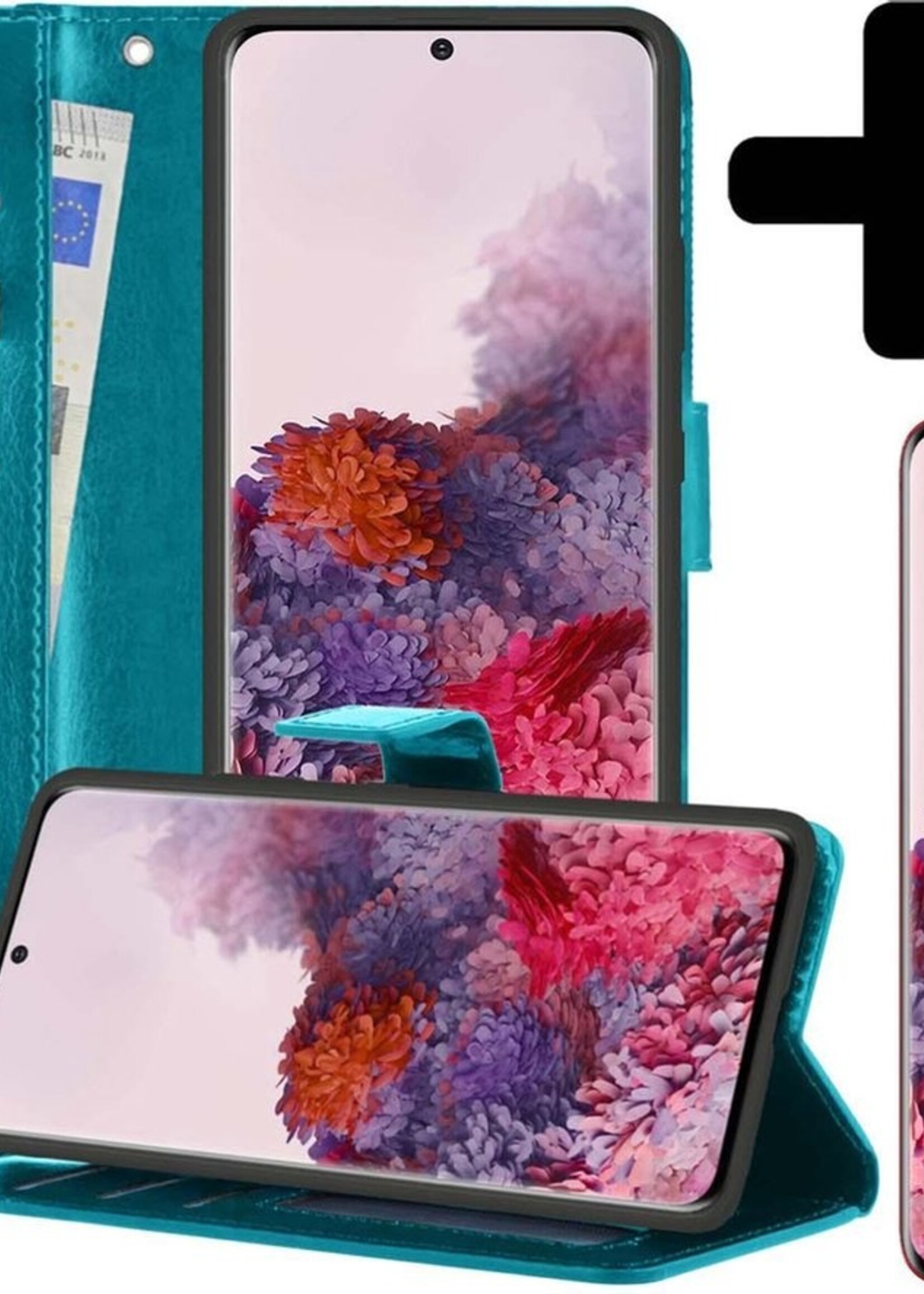 LUQ Hoesje Geschikt voor Samsung S20 Plus Hoesje Book Case Hoes Wallet Cover Met Screenprotector - Hoes Geschikt voor Samsung Galaxy S20 Plus Hoesje Bookcase Hoes - Turquoise