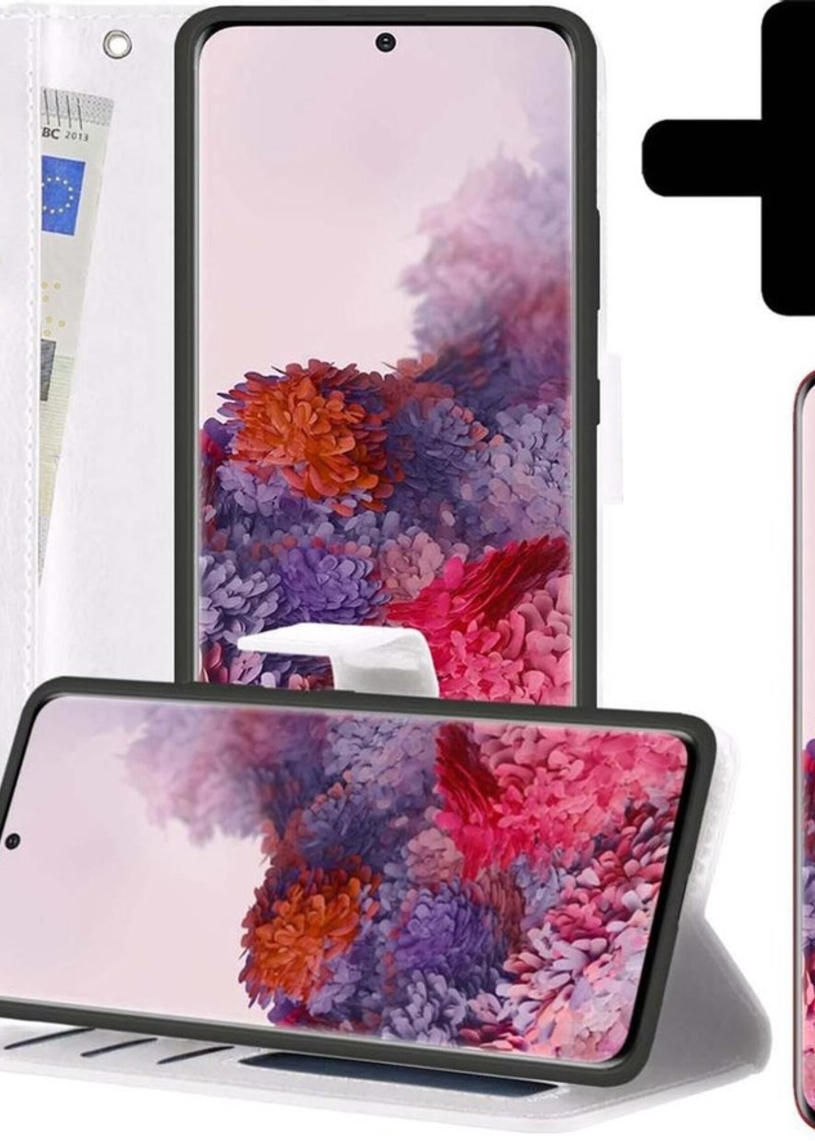 LUQ Hoesje Geschikt voor Samsung S20 Plus Hoesje Book Case Hoes Wallet Cover Met Screenprotector - Hoes Geschikt voor Samsung Galaxy S20 Plus Hoesje Bookcase Hoes - Wit