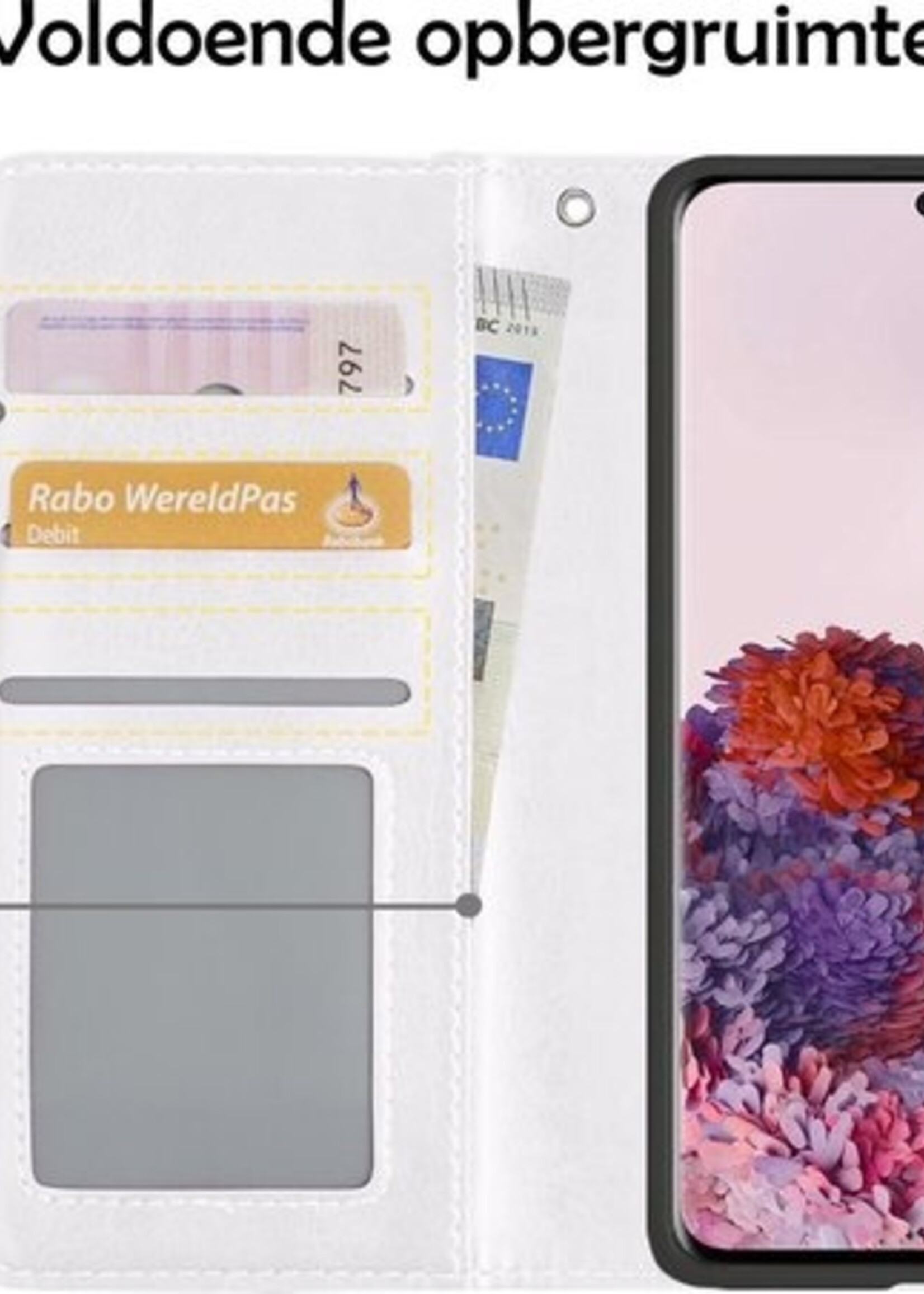 LUQ Hoesje Geschikt voor Samsung S20 Plus Hoesje Book Case Hoes Wallet Cover Met Screenprotector - Hoes Geschikt voor Samsung Galaxy S20 Plus Hoesje Bookcase Hoes - Wit