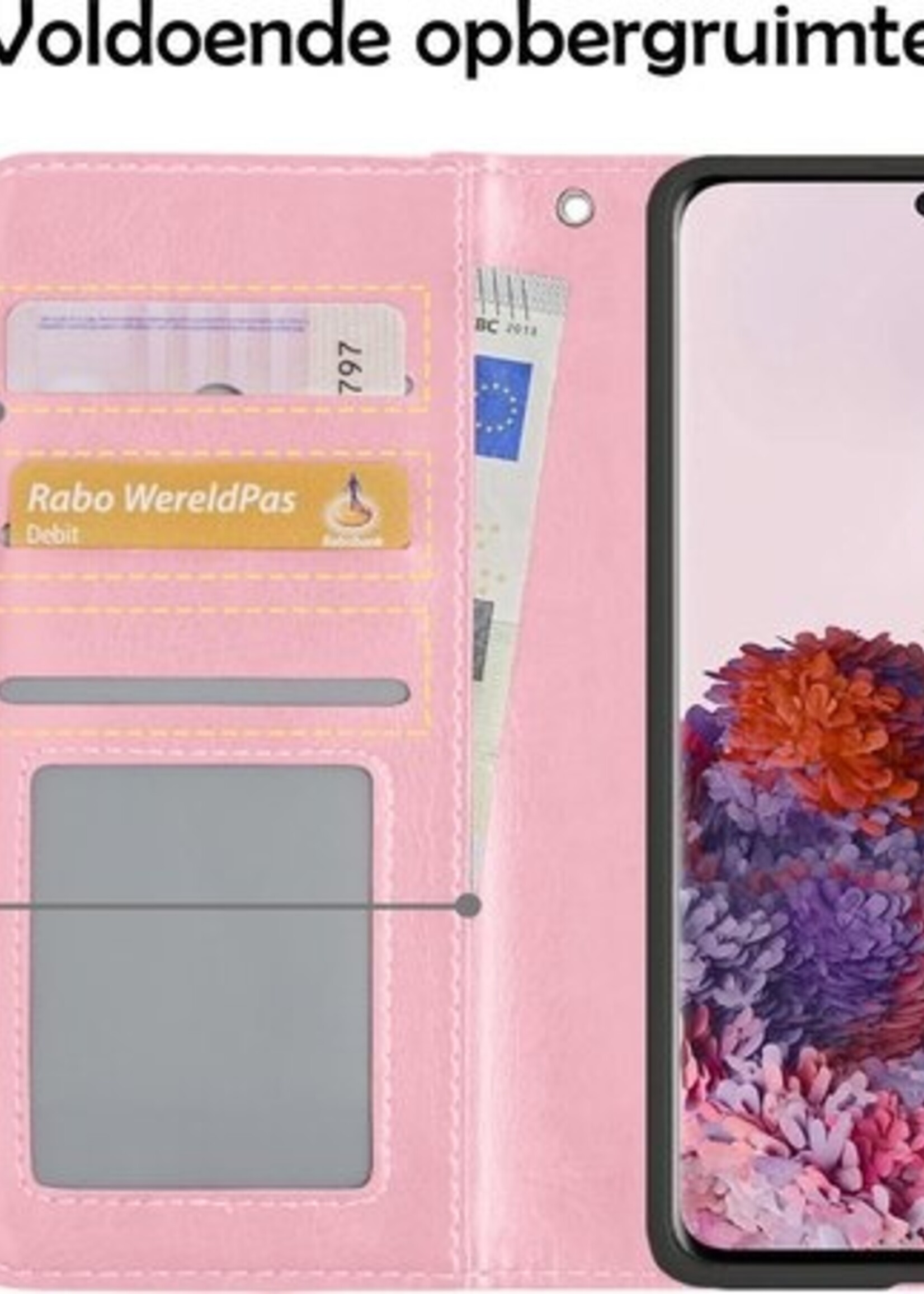 LUQ Hoesje Geschikt voor Samsung S20 Plus Hoesje Book Case Hoes Wallet Cover Met Screenprotector - Hoes Geschikt voor Samsung Galaxy S20 Plus Hoesje Bookcase Hoes - Lichtroze