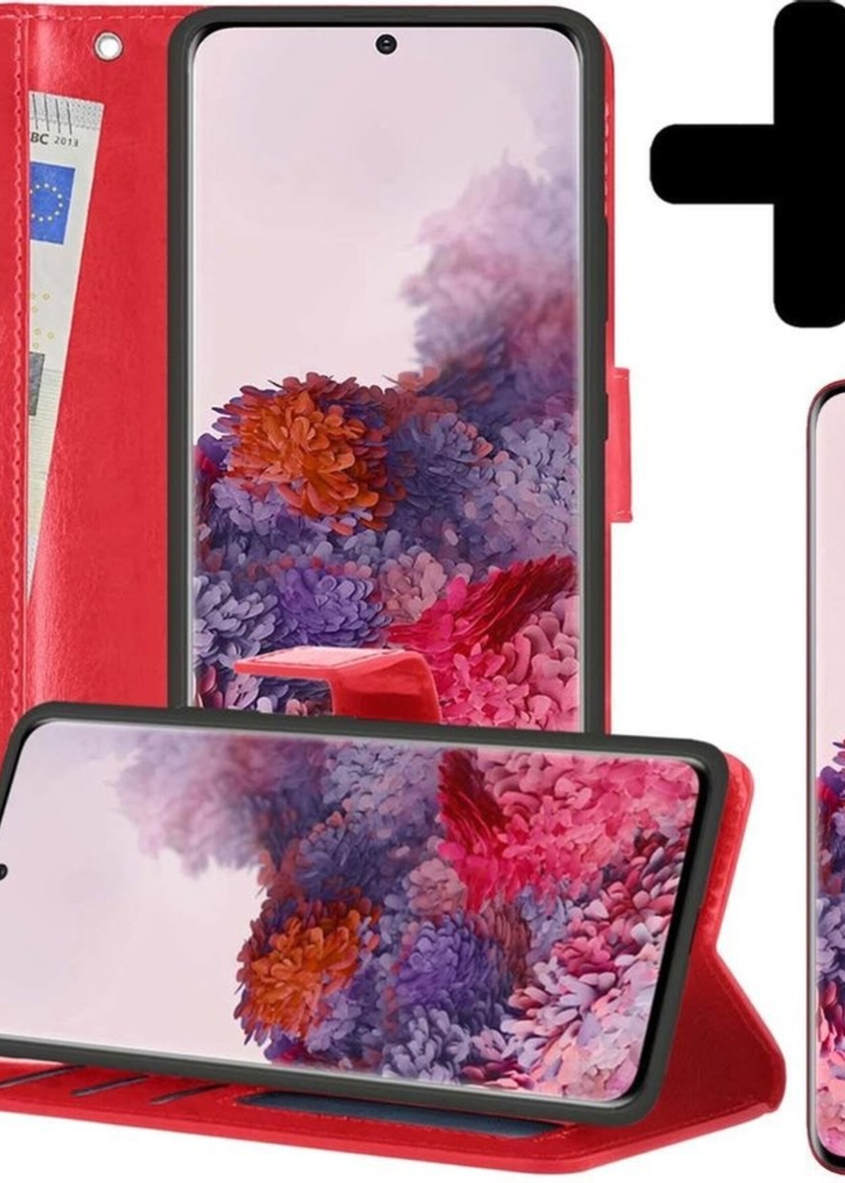 LUQ Hoesje Geschikt voor Samsung S20 Plus Hoesje Book Case Hoes Wallet Cover Met 2x Screenprotector - Hoes Geschikt voor Samsung Galaxy S20 Plus Hoesje Bookcase Hoes - Rood