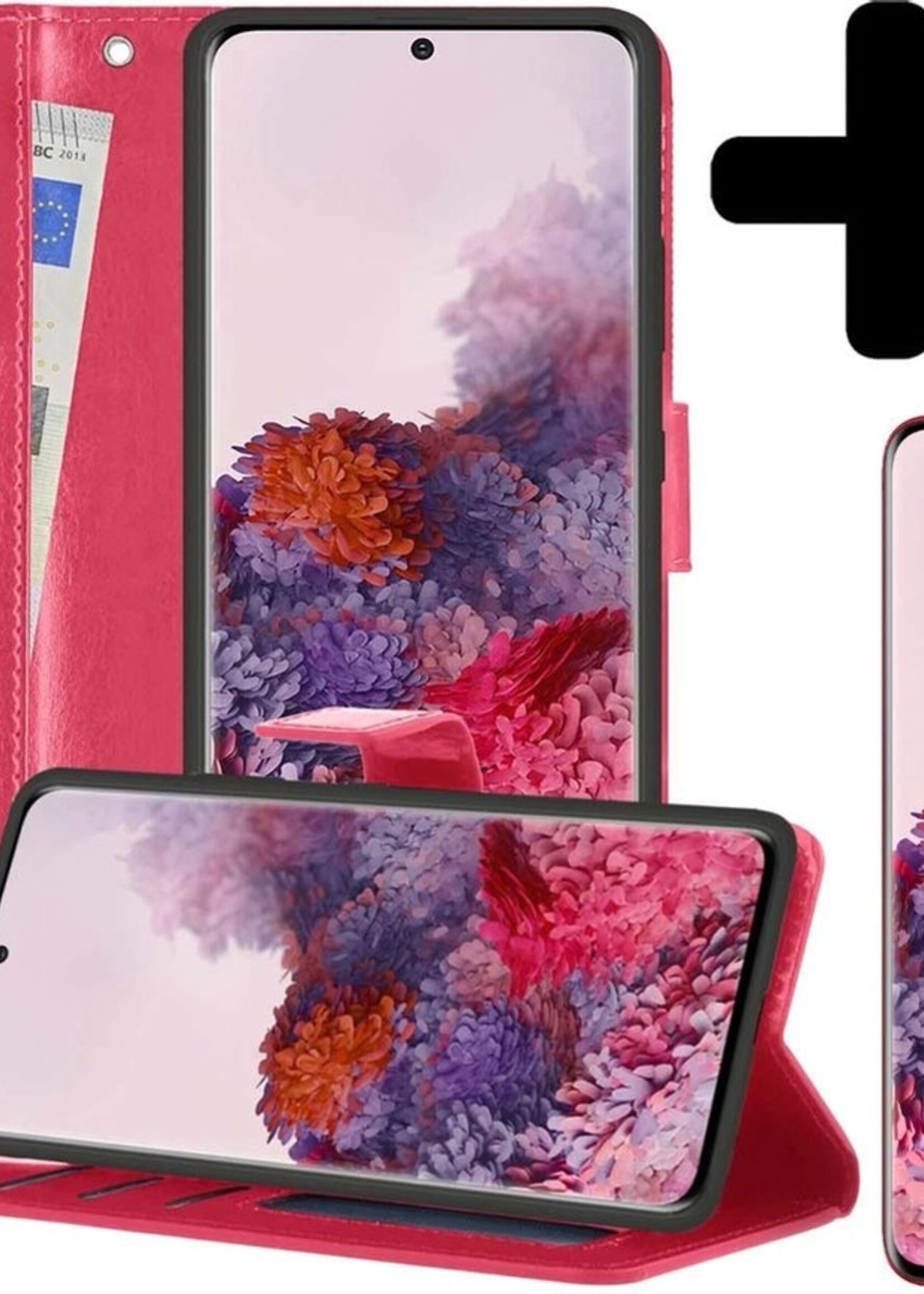 LUQ Hoesje Geschikt voor Samsung S20 Plus Hoesje Book Case Hoes Wallet Cover Met 2x Screenprotector - Hoes Geschikt voor Samsung Galaxy S20 Plus Hoesje Bookcase Hoes - Donkerroze