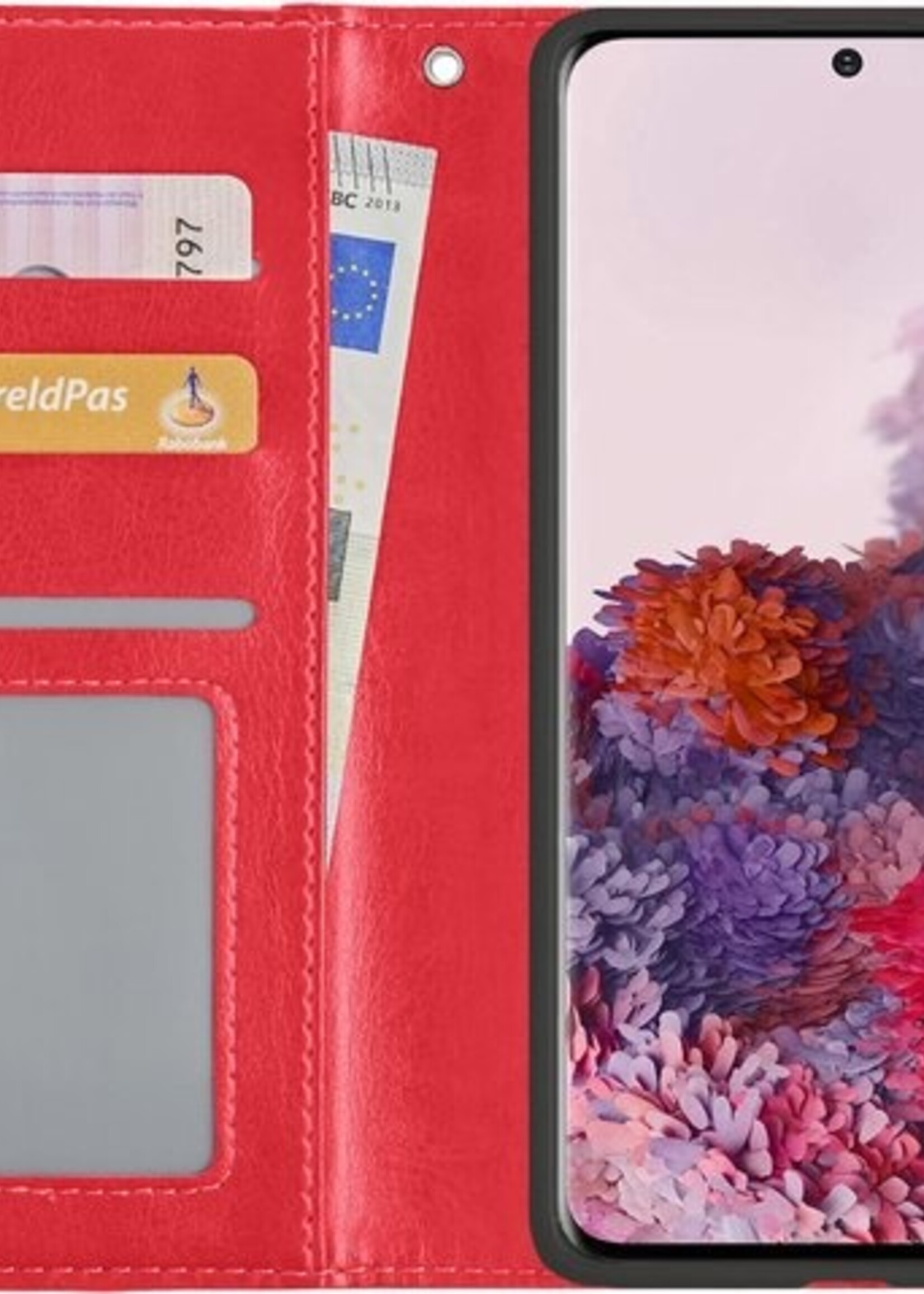LUQ Hoesje Geschikt voor Samsung S20 Ultra Hoesje Book Case Hoes Wallet Cover Met Screenprotector - Hoes Geschikt voor Samsung Galaxy S20 Ultra Hoesje Bookcase Hoes - Rood