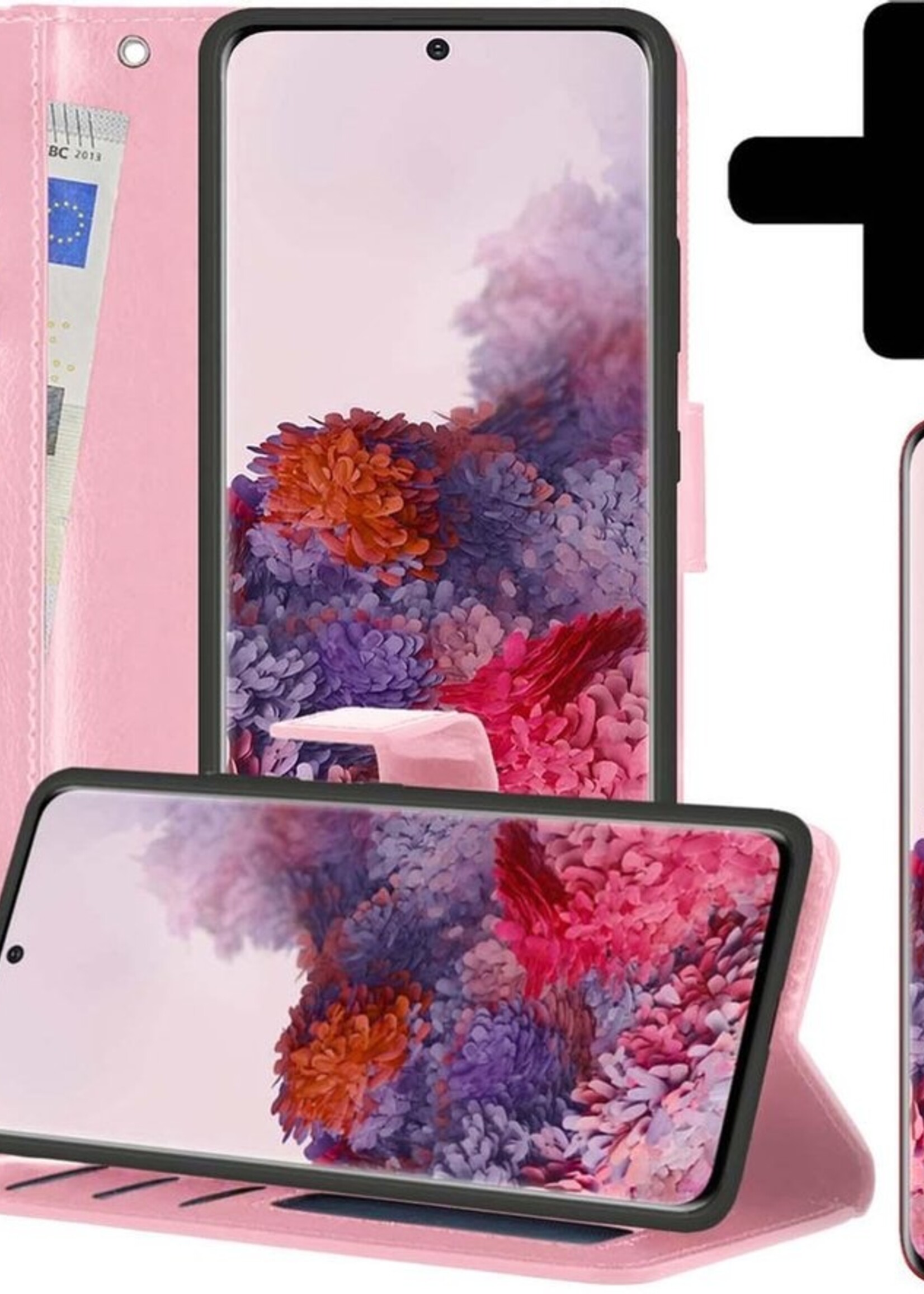 LUQ Hoesje Geschikt voor Samsung S20 Ultra Hoesje Book Case Hoes Wallet Cover Met Screenprotector - Hoes Geschikt voor Samsung Galaxy S20 Ultra Hoesje Bookcase Hoes - Lichtroze