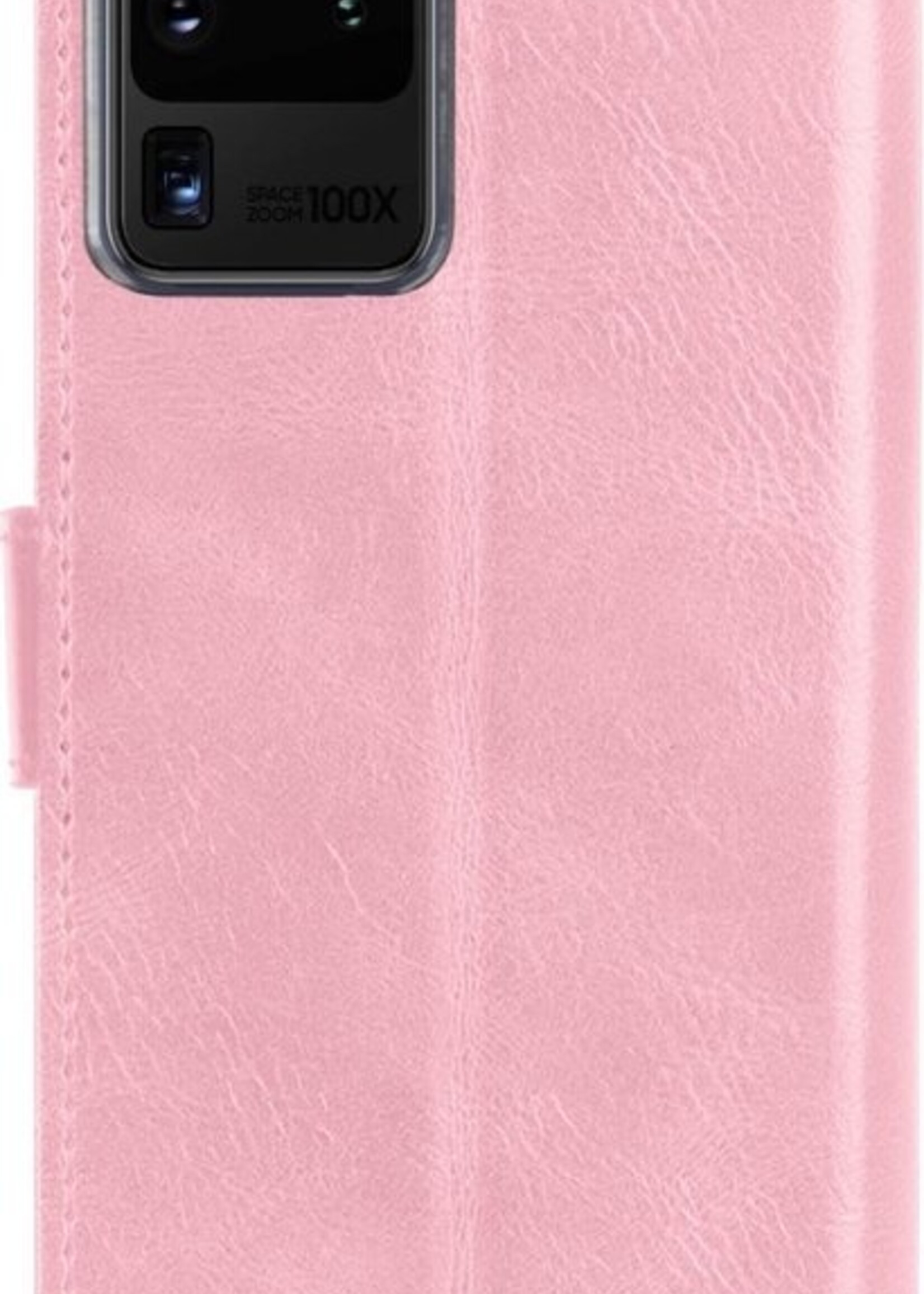 LUQ Hoesje Geschikt voor Samsung S20 Ultra Hoesje Book Case Hoes Wallet Cover Met Screenprotector - Hoes Geschikt voor Samsung Galaxy S20 Ultra Hoesje Bookcase Hoes - Lichtroze