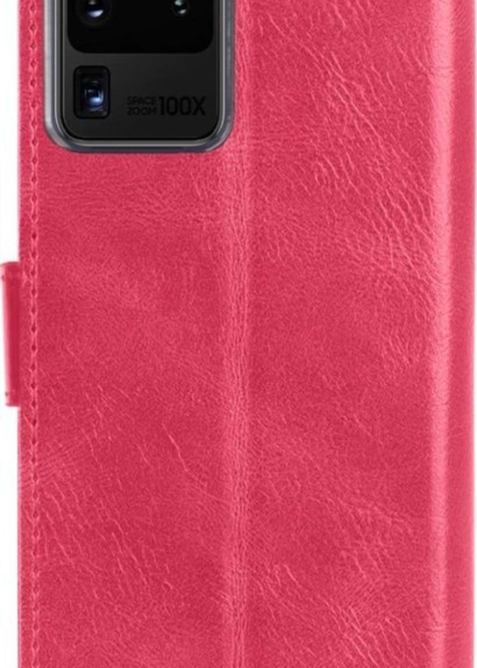 LUQ Hoesje Geschikt voor Samsung S20 Ultra Hoesje Book Case Hoes Wallet Cover Met Screenprotector - Hoes Geschikt voor Samsung Galaxy S20 Ultra Hoesje Bookcase Hoes - Donkerroze