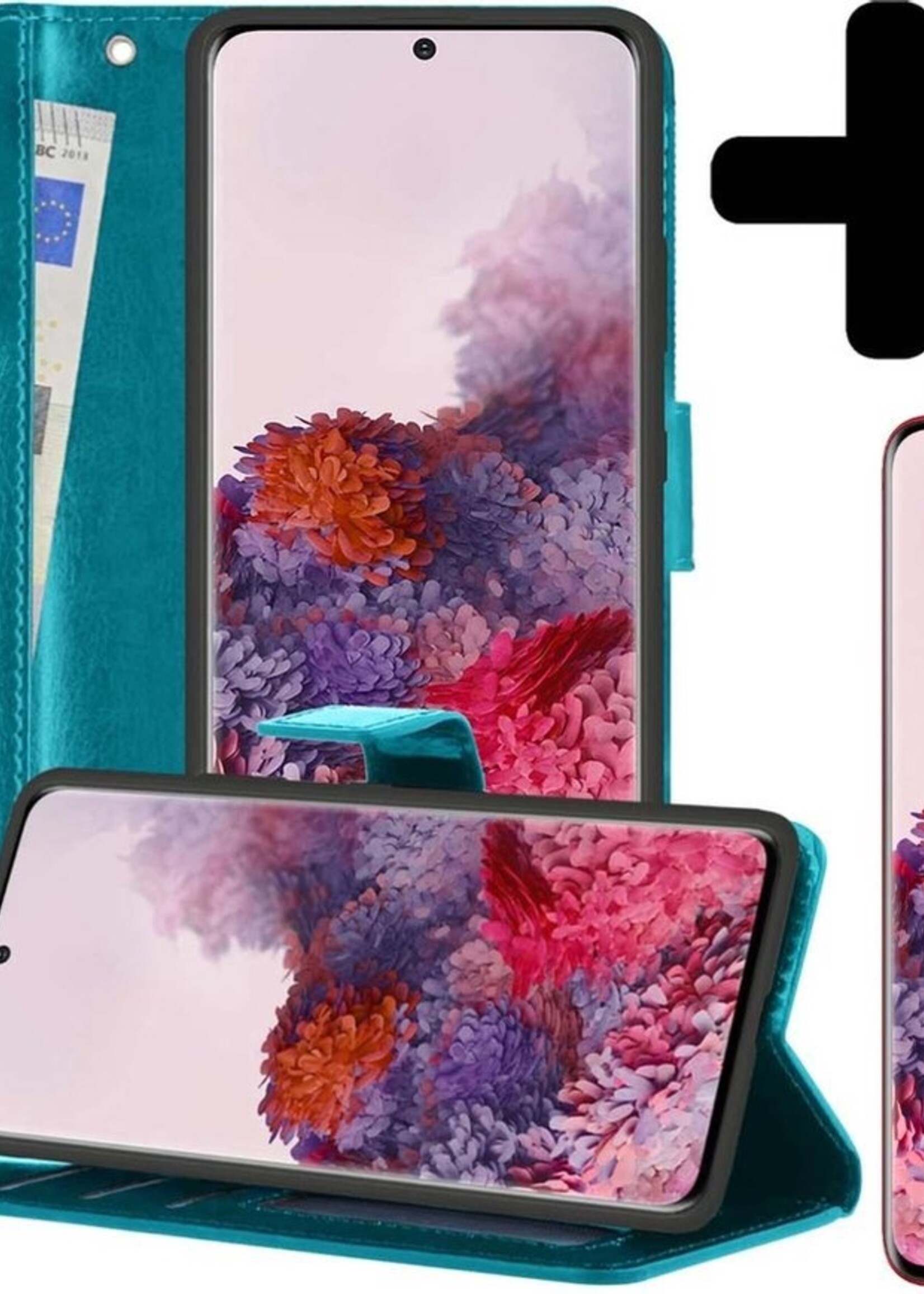 LUQ Hoesje Geschikt voor Samsung S20 Ultra Hoesje Book Case Hoes Wallet Cover Met 2x Screenprotector - Hoes Geschikt voor Samsung Galaxy S20 Ultra Hoesje Bookcase Hoes - Turquoise