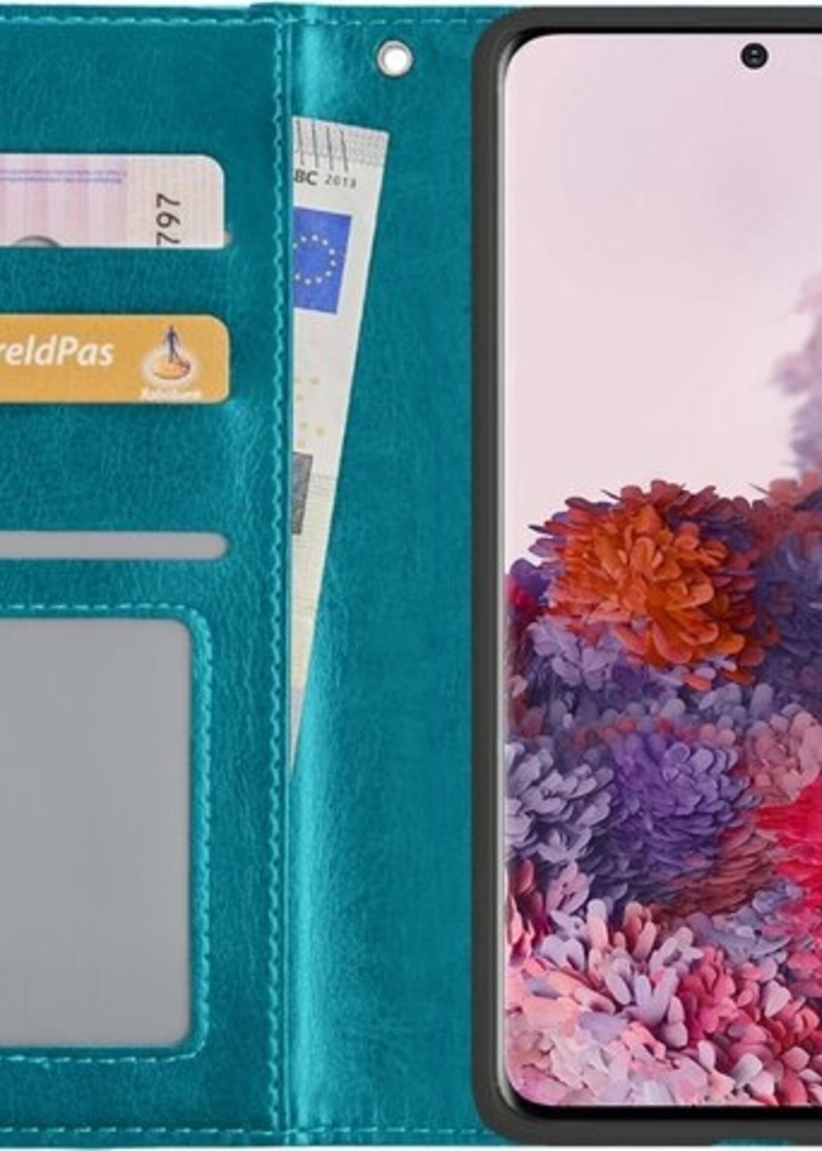 LUQ Hoesje Geschikt voor Samsung S20 Ultra Hoesje Book Case Hoes Wallet Cover Met 2x Screenprotector - Hoes Geschikt voor Samsung Galaxy S20 Ultra Hoesje Bookcase Hoes - Turquoise