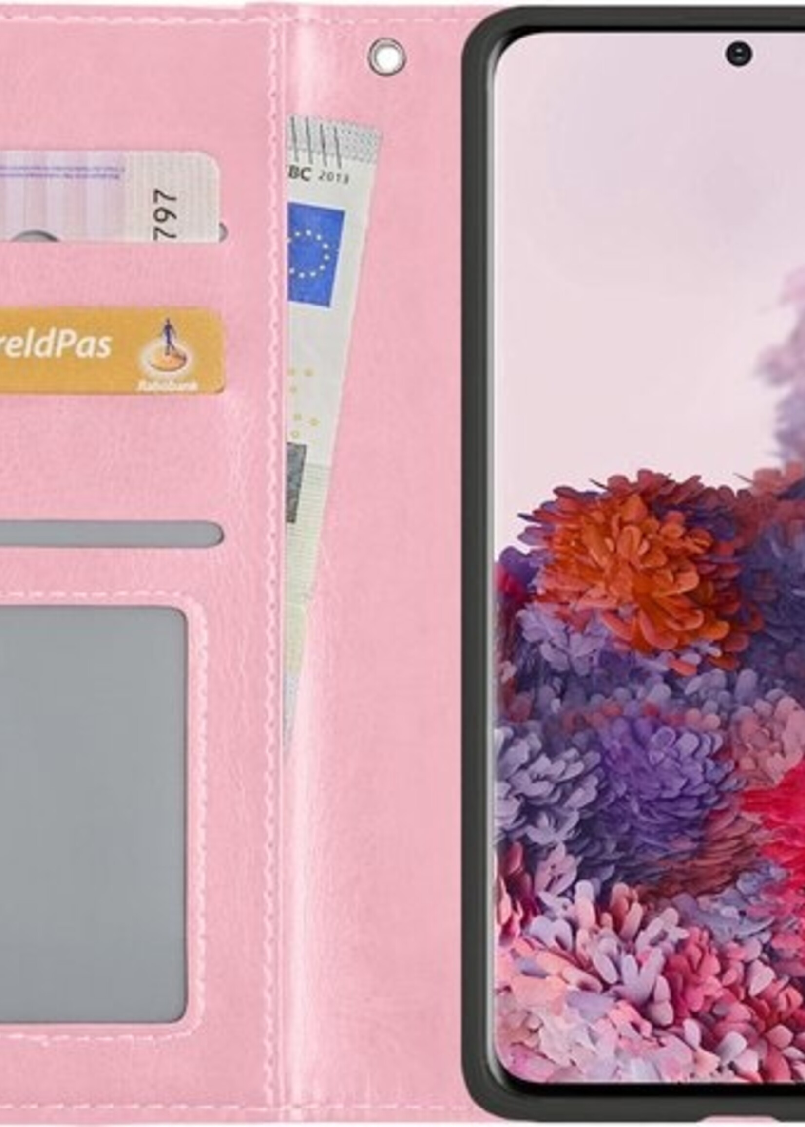 LUQ Hoesje Geschikt voor Samsung S20 Ultra Hoesje Book Case Hoes Wallet Cover Met 2x Screenprotector - Hoes Geschikt voor Samsung Galaxy S20 Ultra Hoesje Bookcase Hoes - Lichtroze