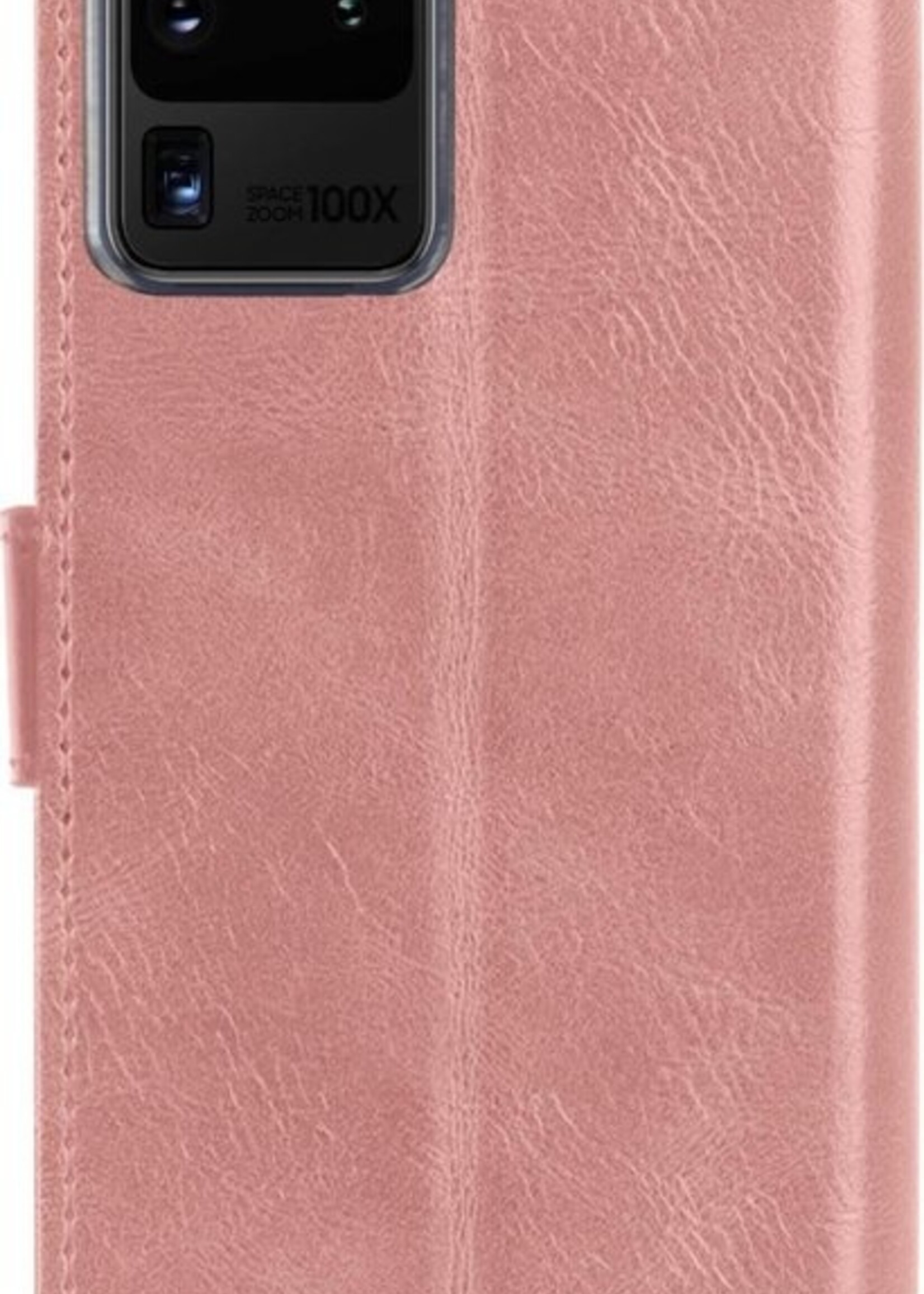 LUQ Hoesje Geschikt voor Samsung S20 Ultra Hoesje Book Case Hoes Wallet Cover Met 2x Screenprotector - Hoes Geschikt voor Samsung Galaxy S20 Ultra Hoesje Bookcase Hoes - Rosé goud