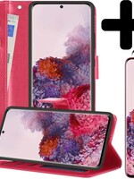 LUQ LUQ Samsung Galaxy S20 Ultra Hoesje Bookcase Donkerroze Met 2x Screenprotector