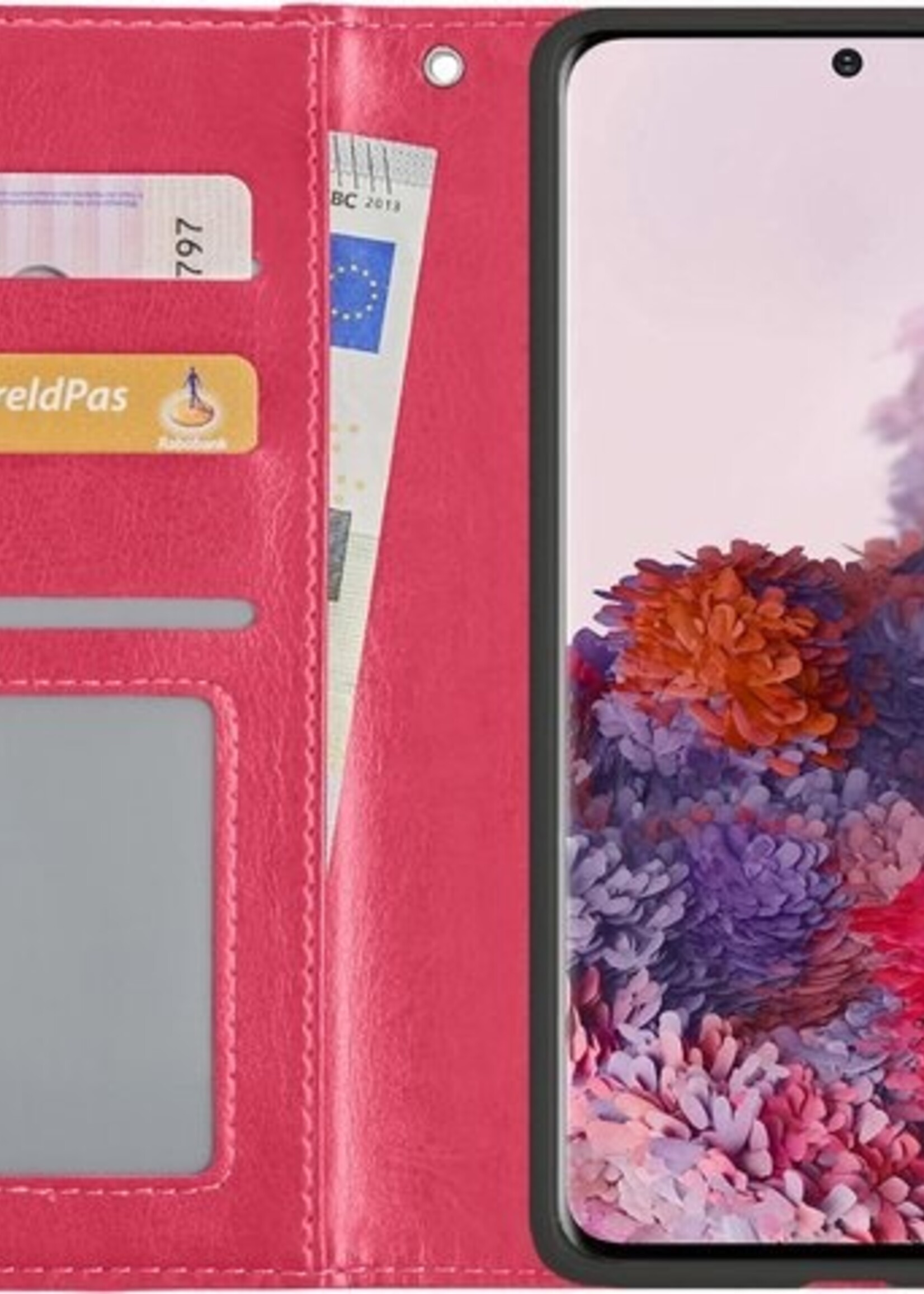 LUQ Hoesje Geschikt voor Samsung S20 Ultra Hoesje Book Case Hoes Wallet Cover Met 2x Screenprotector - Hoes Geschikt voor Samsung Galaxy S20 Ultra Hoesje Bookcase Hoes - Donkerroze