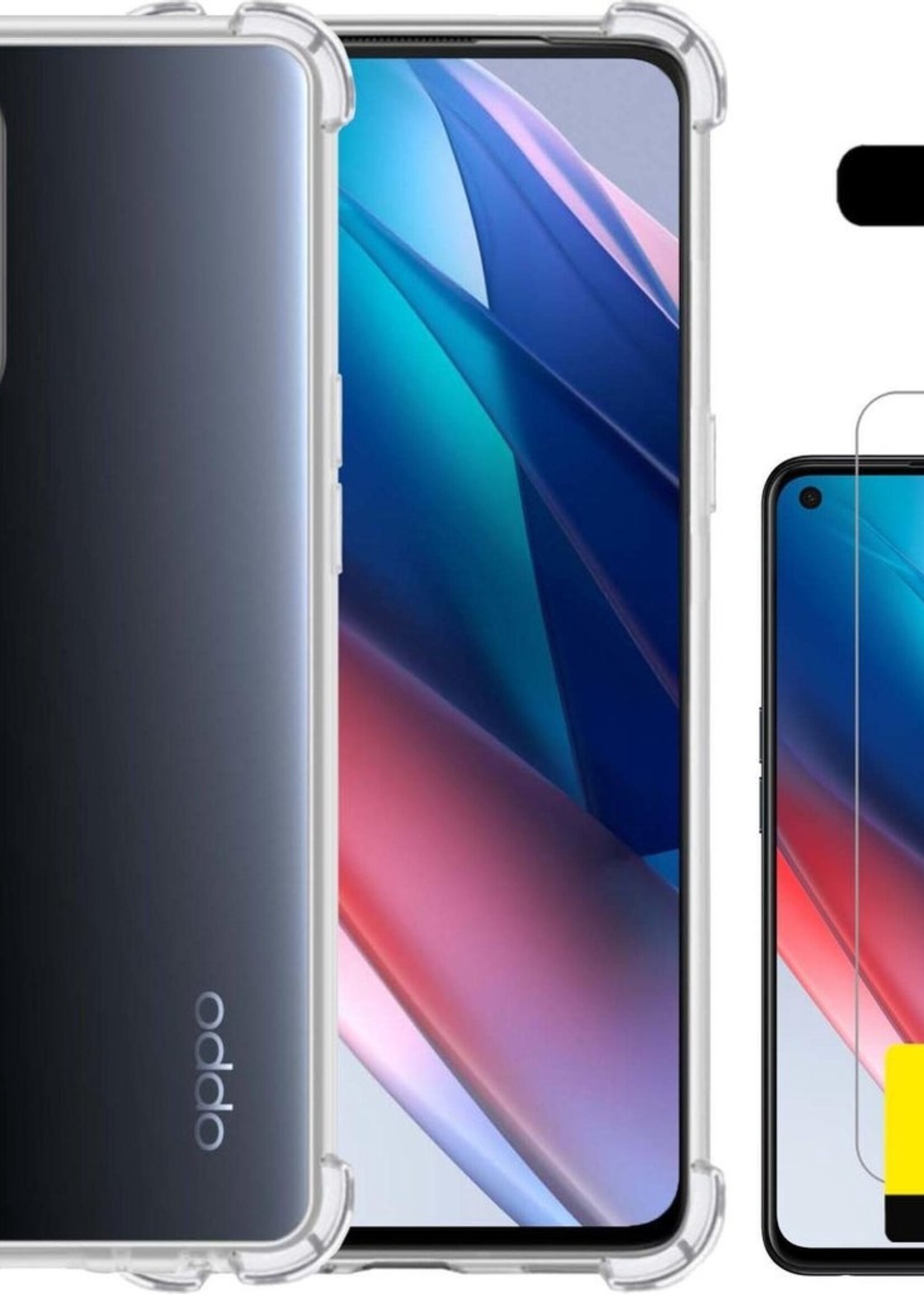 LUQ Hoesje Geschikt voor OPPO Find X3 Lite Hoesje Shockproof Case Siliconen Met 2x Screenprotector - Hoes Geschikt voor OPPO X3 Lite Hoes Cover Siliconen - Transparant