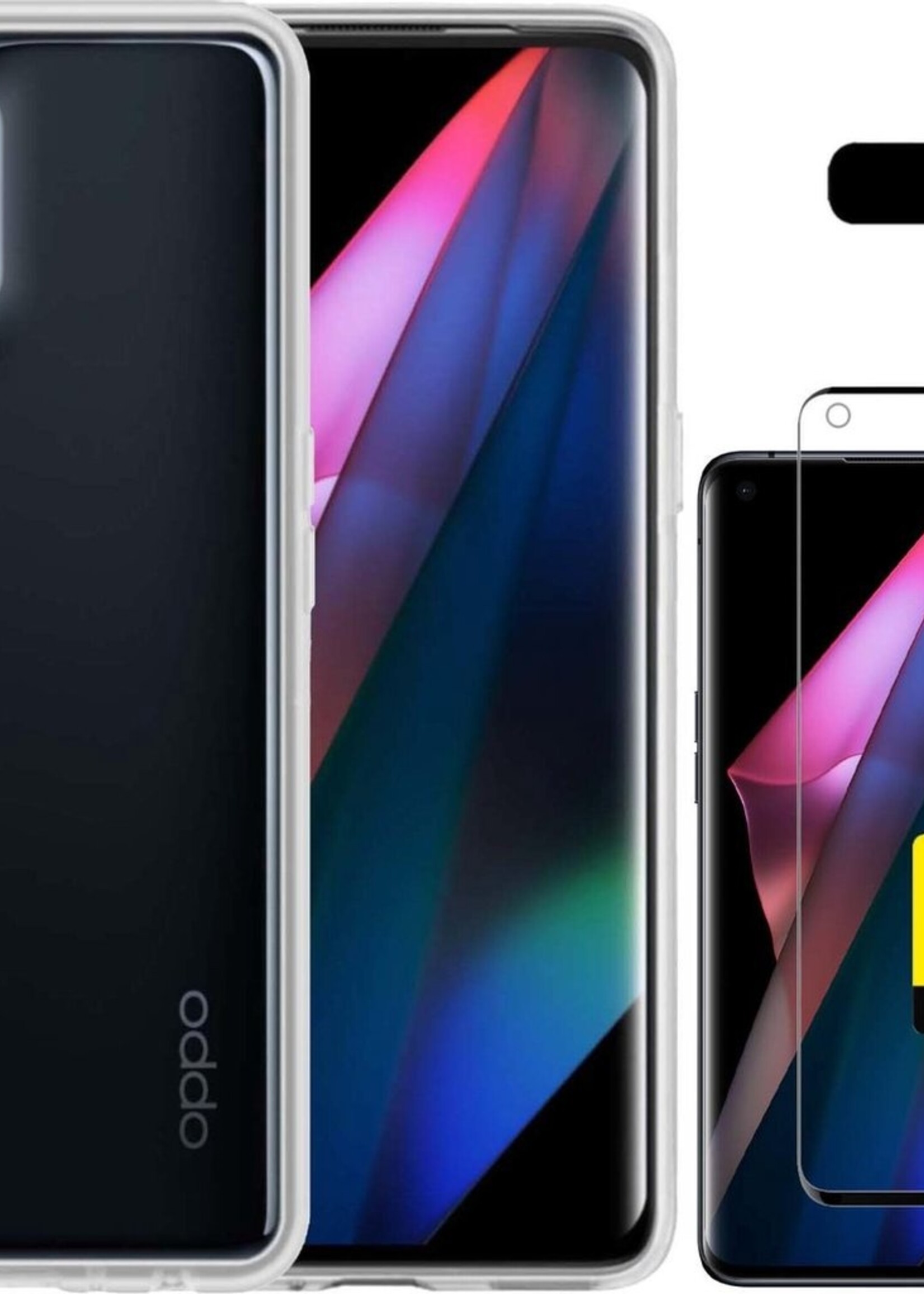 LUQ Hoesje Geschikt voor OPPO Find X3 Pro Hoesje Siliconen Case Met 2x Screenprotector - Hoes Geschikt voor OPPO X3 Pro Hoes Siliconen - Transparant
